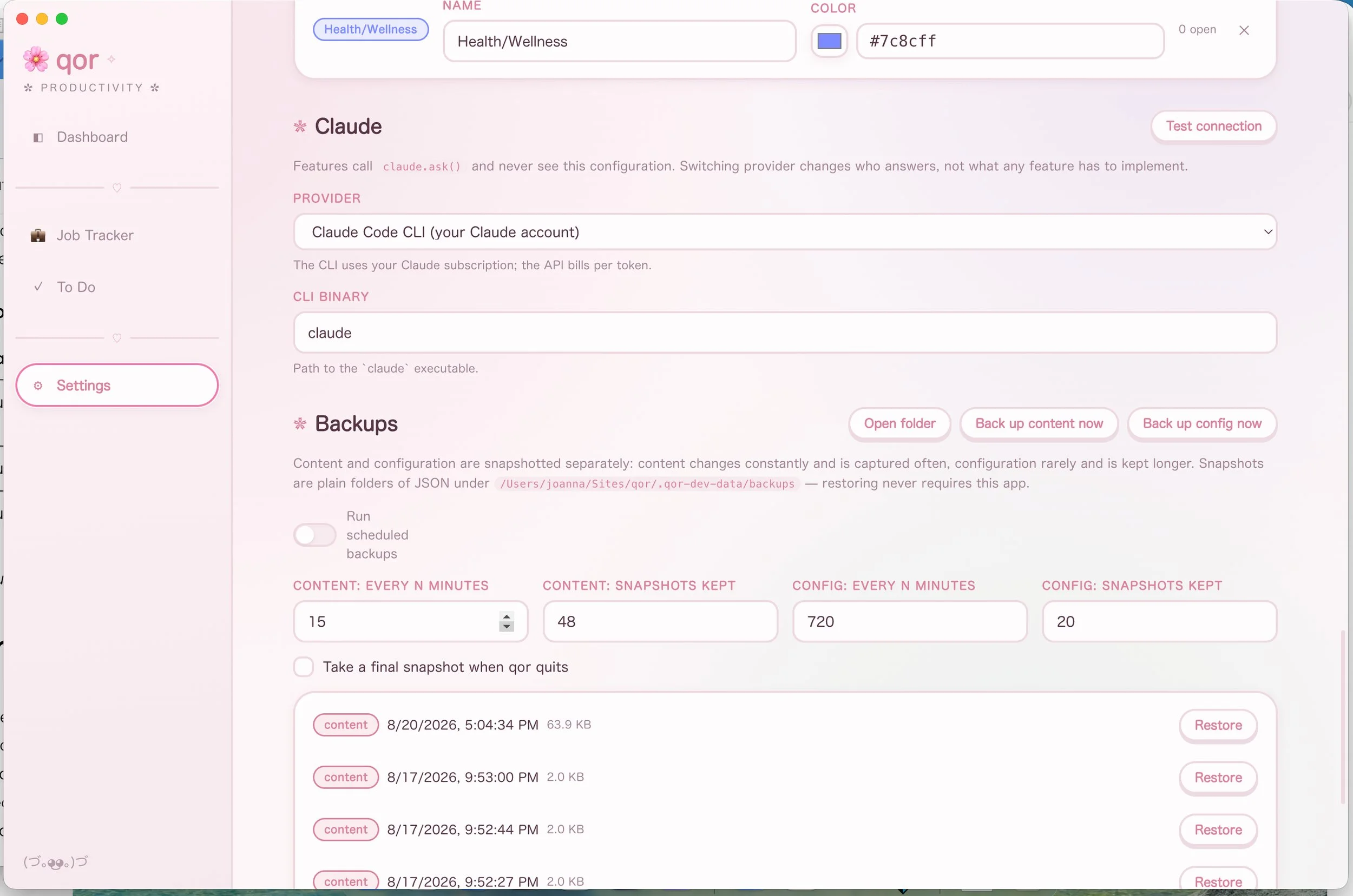 Settings Page