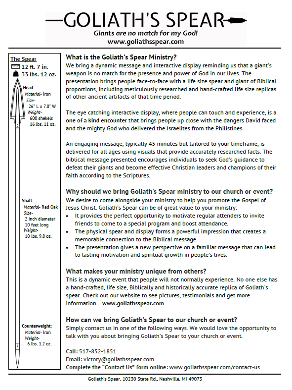Goliath's Spear Info Sheet