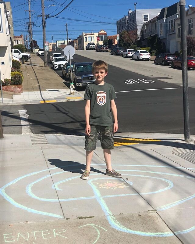 Exactly the afternoon break we needed. Thanks @presidioymca for the #labyrinth how-to! We added on with some spot-jumping and shadow-measuring #goodoldfashionedfun #chalk ☀️