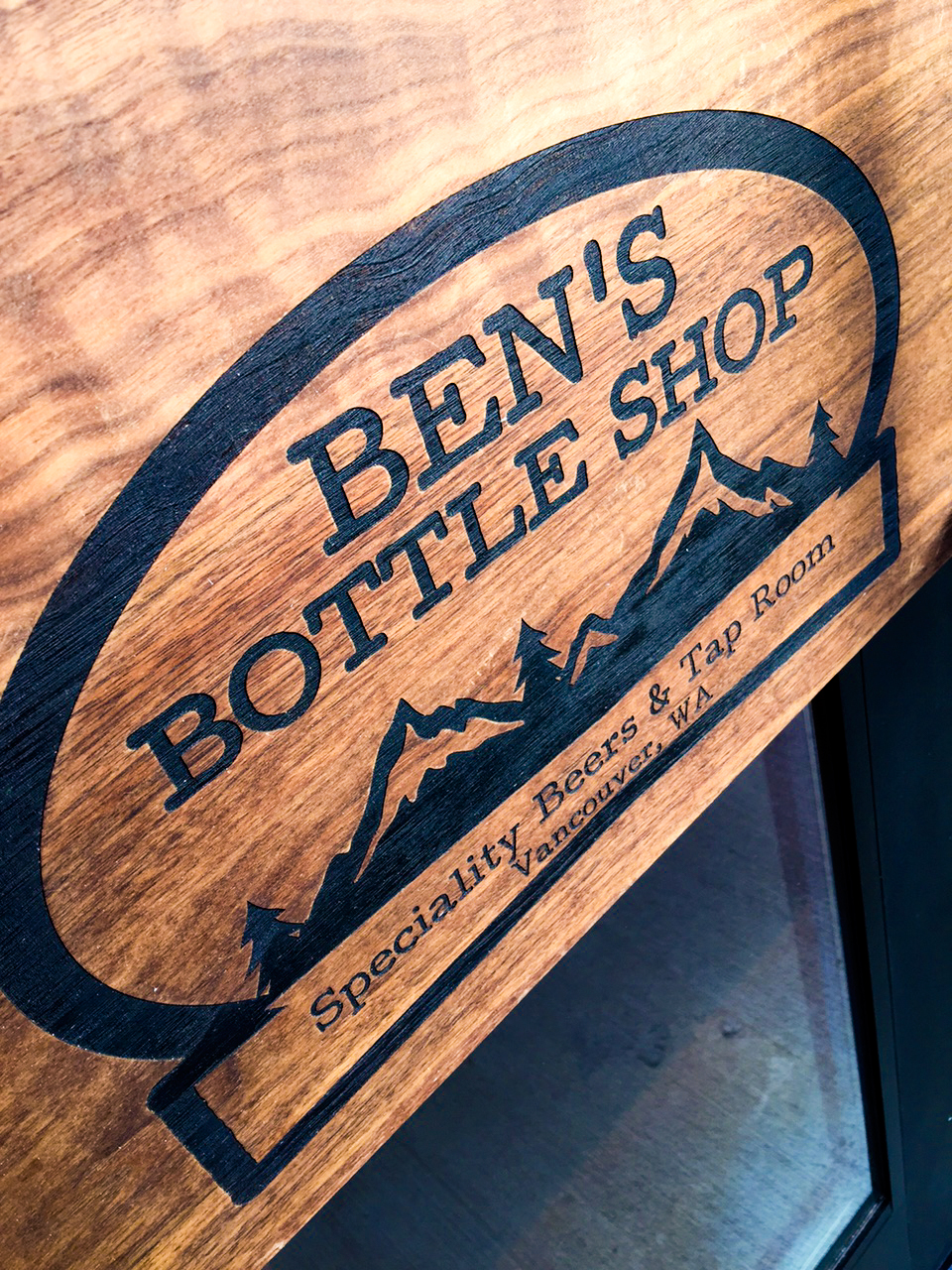  Custom Door Pulls for  Ben's Bottle Shop  in Vancouver, WA, Laser Engraved Walnut 