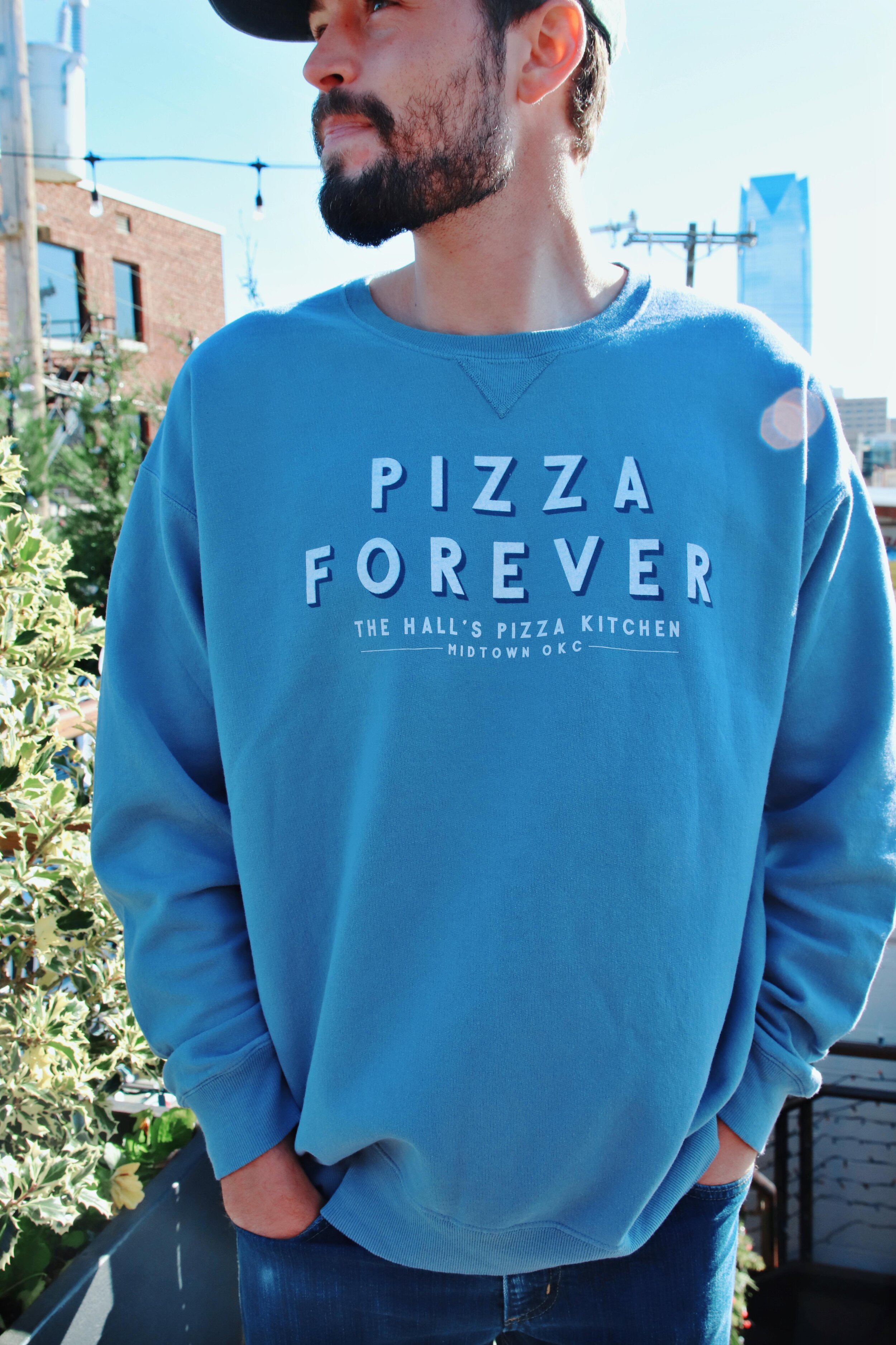 skat Droop bakke Hall's PIZZA FOREVER Sweatshirt - Blue Jean — The Hall's Pizza Kitchen