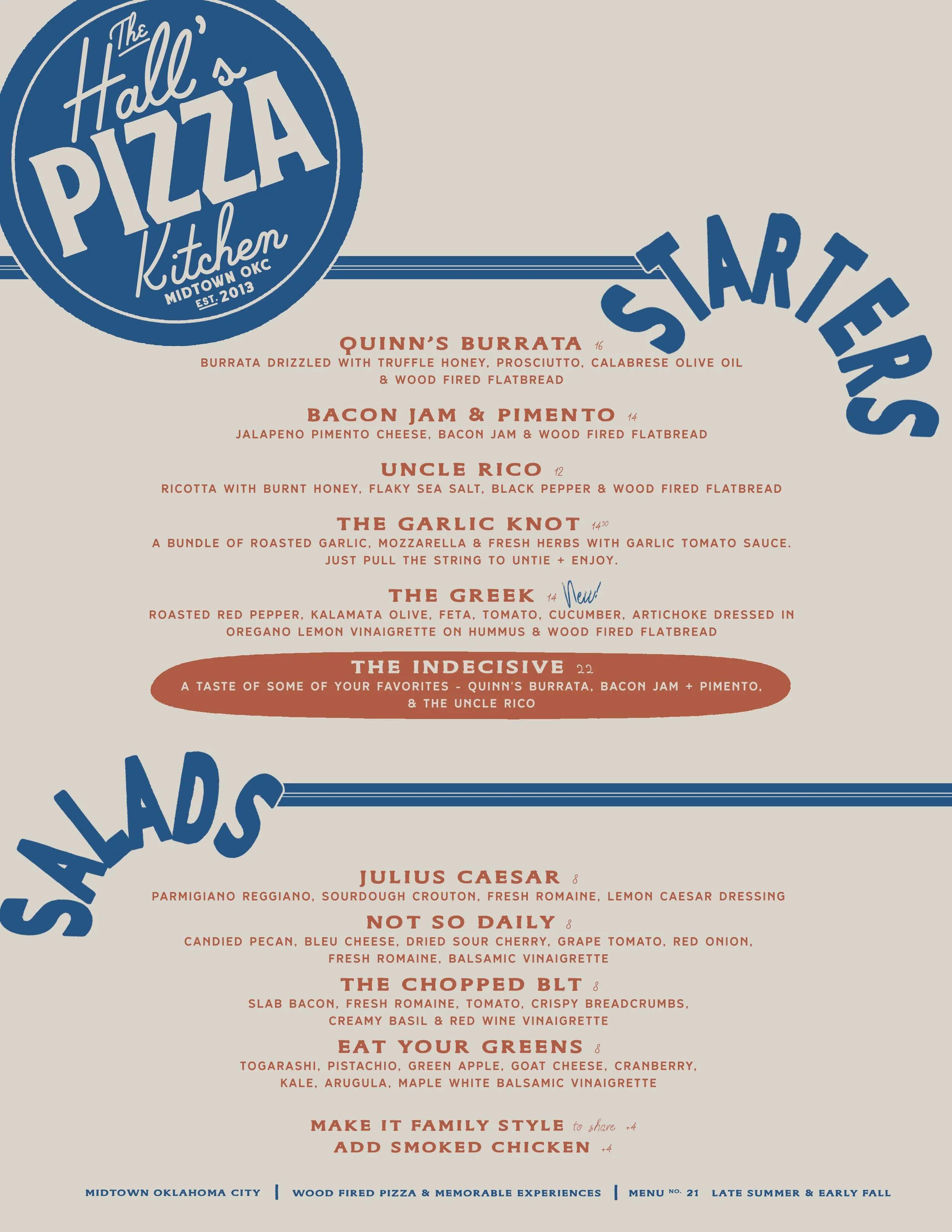 MENU — The Hall's Pizza Kitchen