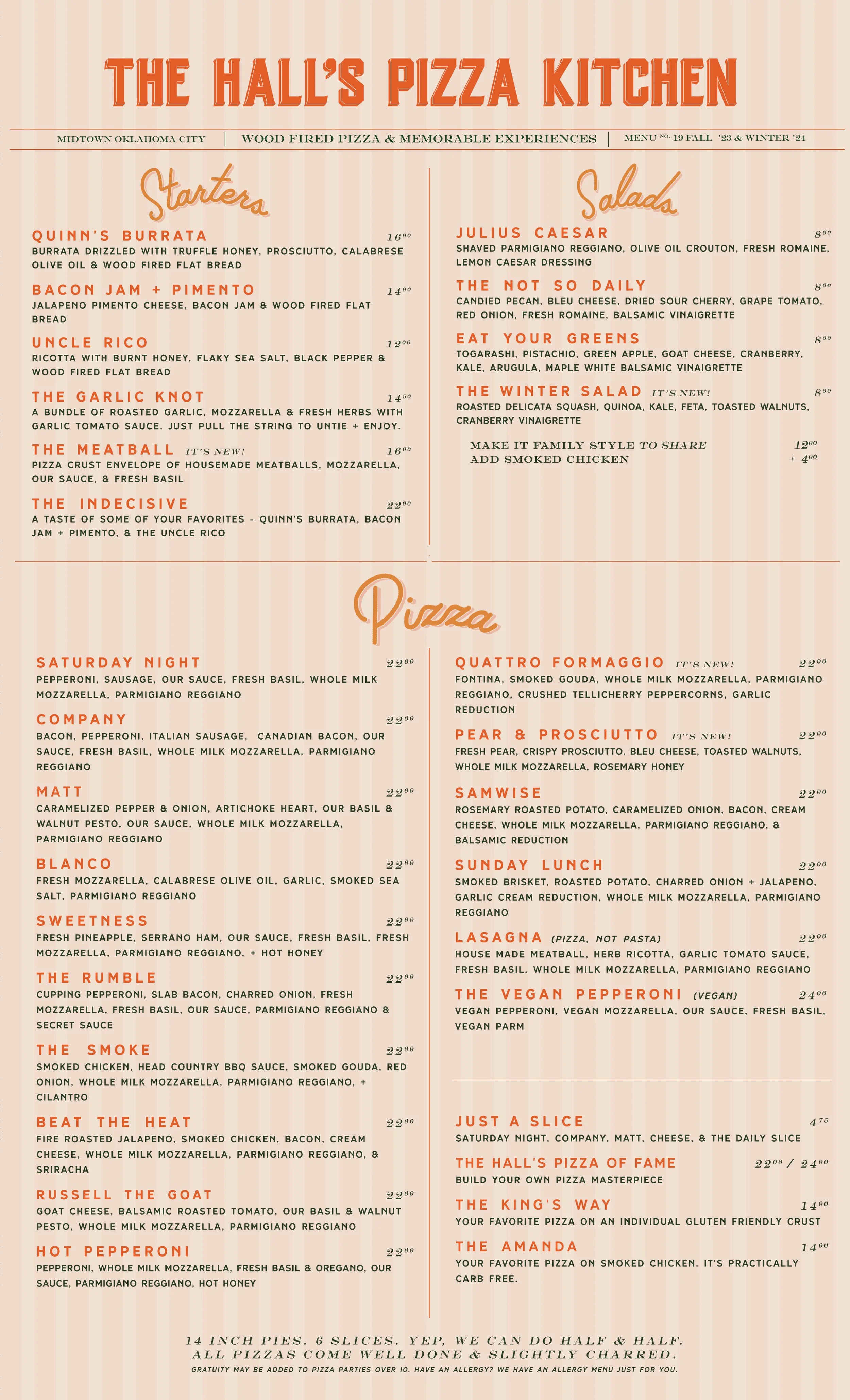 FULL MENU — The Hall's Pizza Kitchen