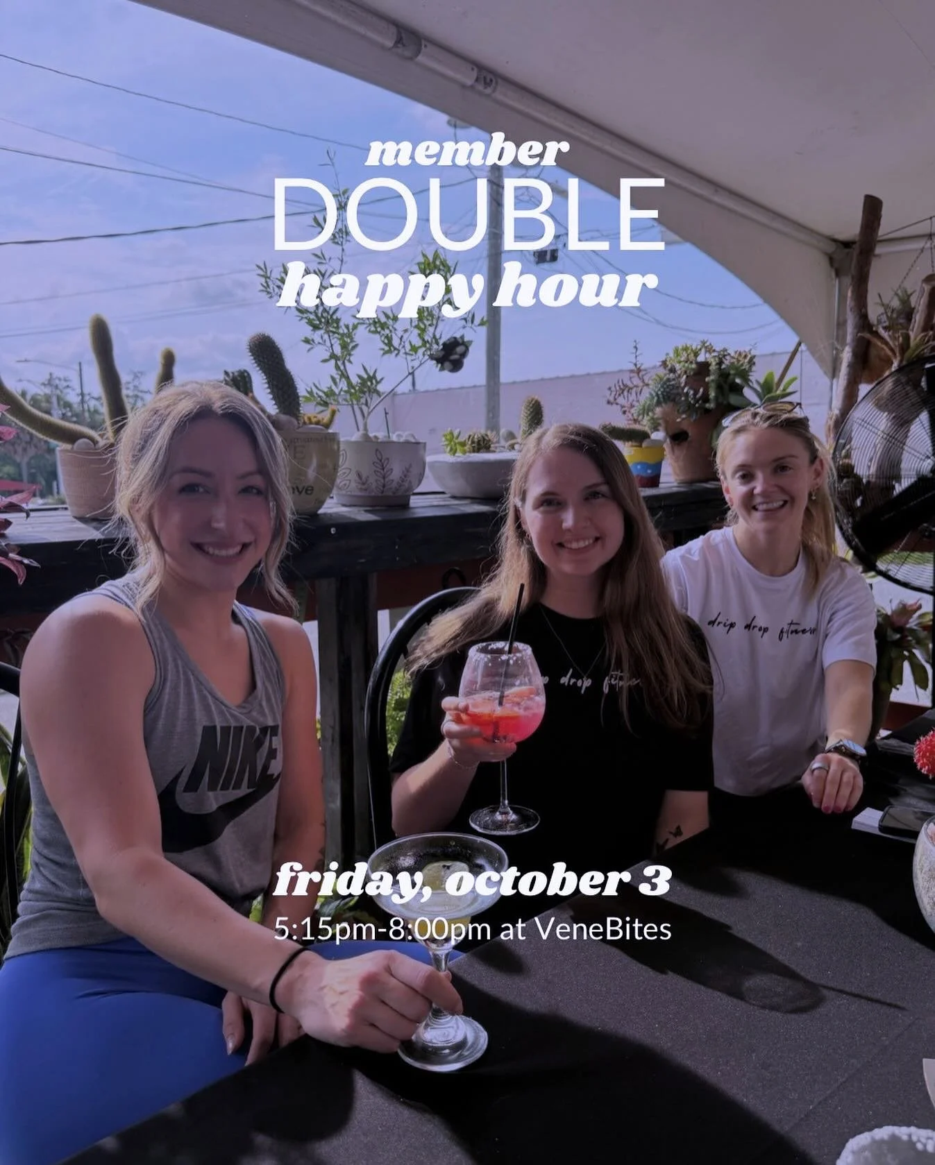 Members, It&rsquo;s time for our next Double Happy Hour!!🥂🪩
Haven&rsquo;t come to one yet? This event gets its name because most people will take a class (whether it&rsquo;s Happy Hour or something else) and then walk across the street for a Happy 
