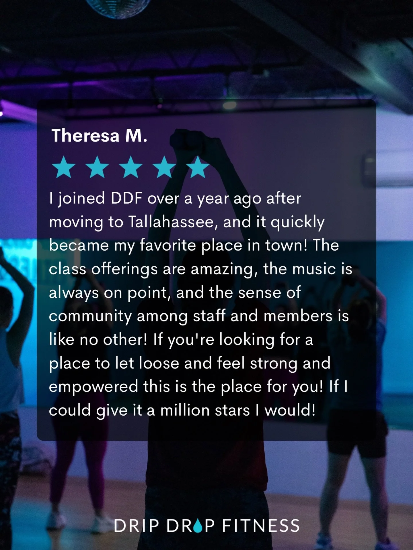 We&rsquo;re so grateful you take the time to share your DDF experience. We see every single review and your words mean more to us than you know! Thank you for being part of our Fitness Family! 🪩💧

#groupfitness #review #local #feedback