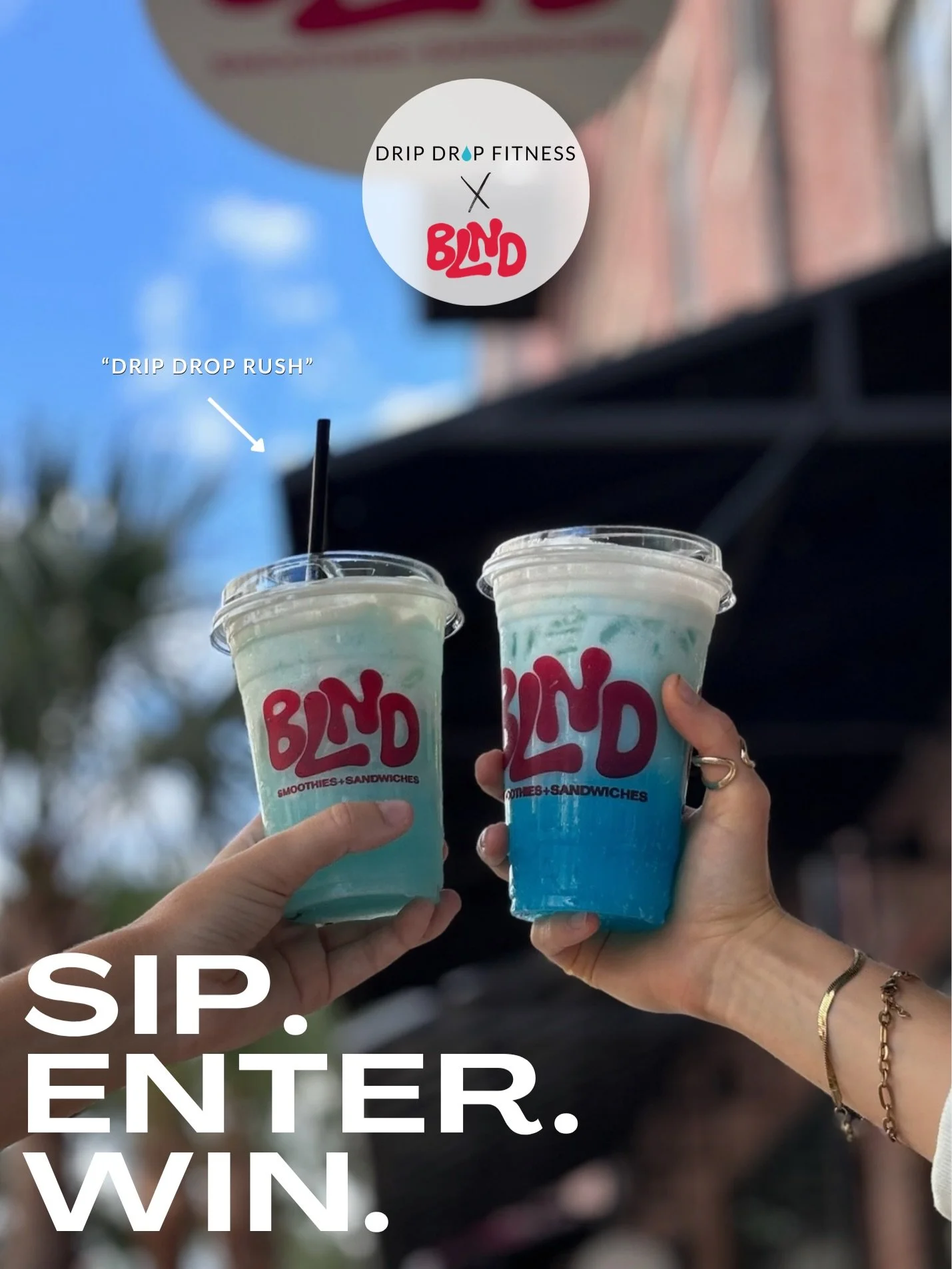 THE DRIP DROP FITNESS x BLND COLLAB IS HERE 🩵🪩🥤
Meet the &ldquo;Drip Drop Rush&rdquo; &mdash; your new favorite October drink AND your chance to win a DDF starter pack: 
💧 Tote Bag
💧 Mock Neck Sweatshirt
💧 FREE 1-Week Trial Pass

Here&rsquo;s h