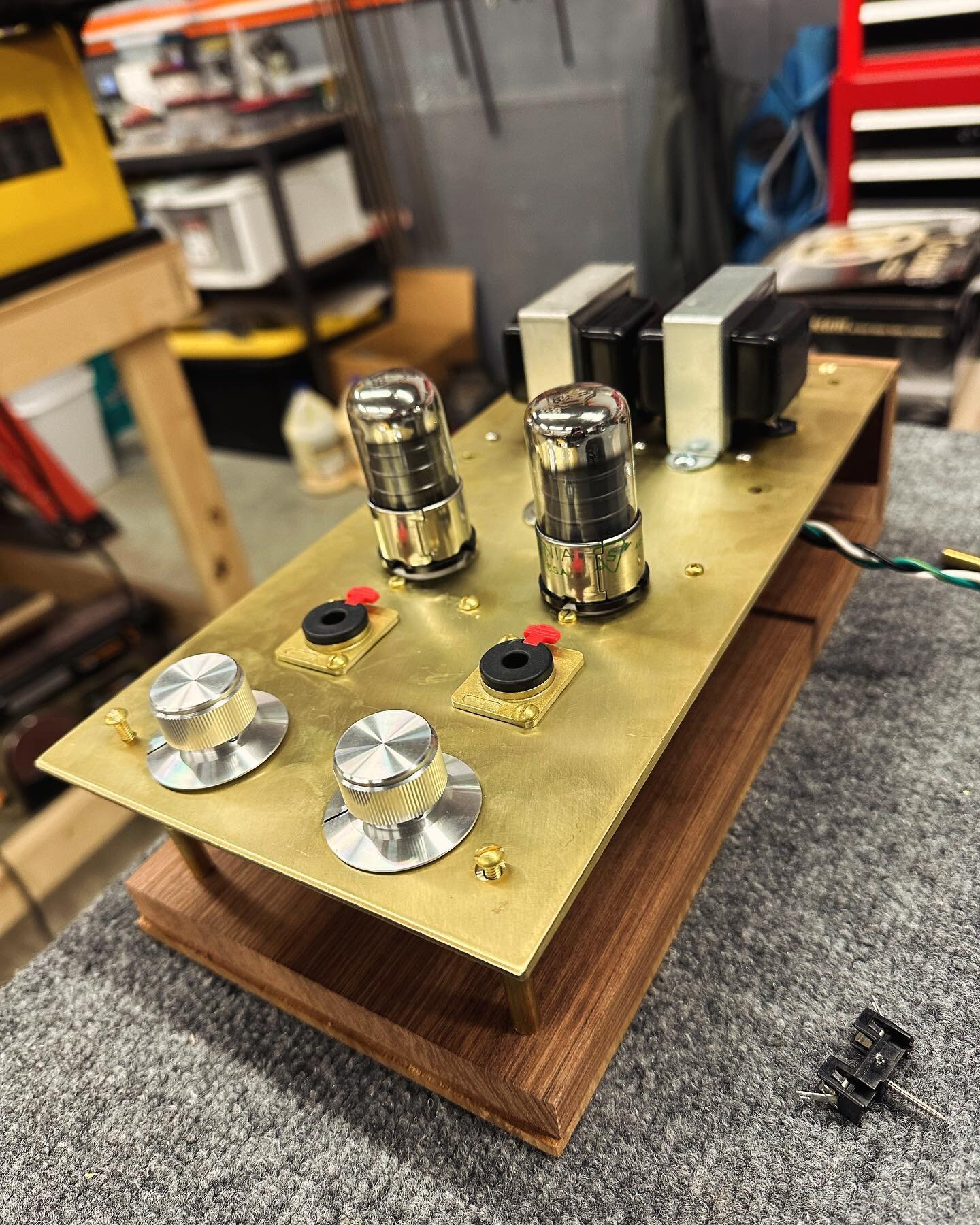 RAR J7 &ldquo;Paper Weight Pre-Amp&rdquo; using dual 6SJ7-GT glass bottles. Final aesthetics will be finished next few days. Base is built from old growth redwood and figured roasted maple. Hand cut and drilled brushed brass deck features double isol