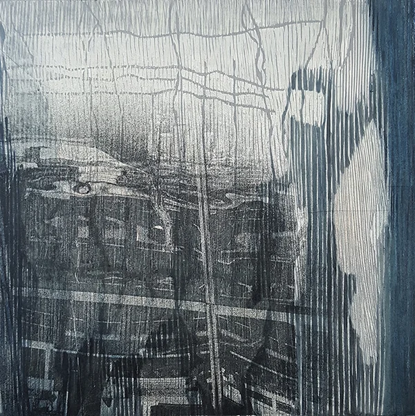 Window Shadows #18 Watercolour, oil paint and etching 11 3/4” x 11 3/4” April 2018 Rag paper