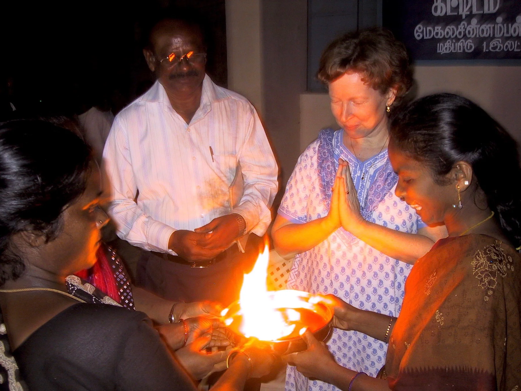 A warm welcome at a local Hindu temple in Chennai, India.