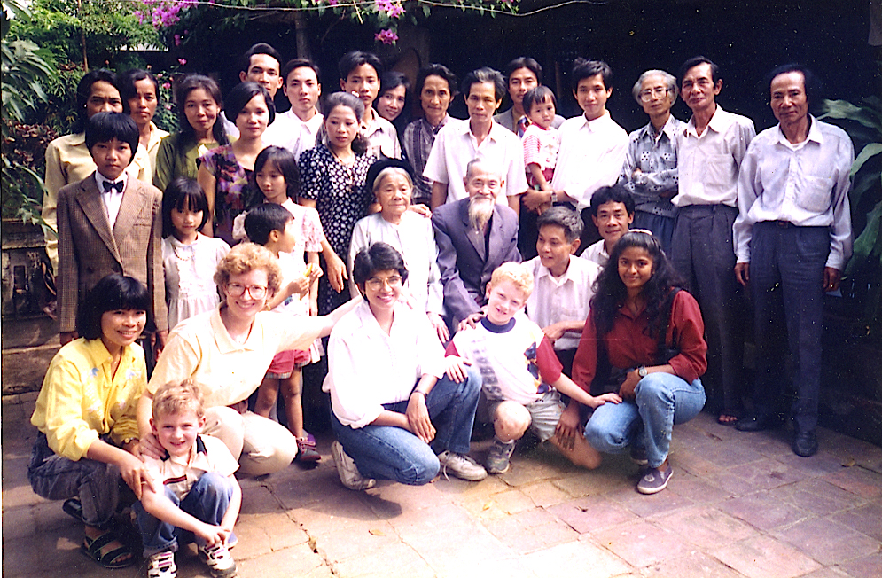 Meeting new friends in Vietnam in 1994. Our sons were only five and eight years old. At that time I was conversational in Vietnamese.