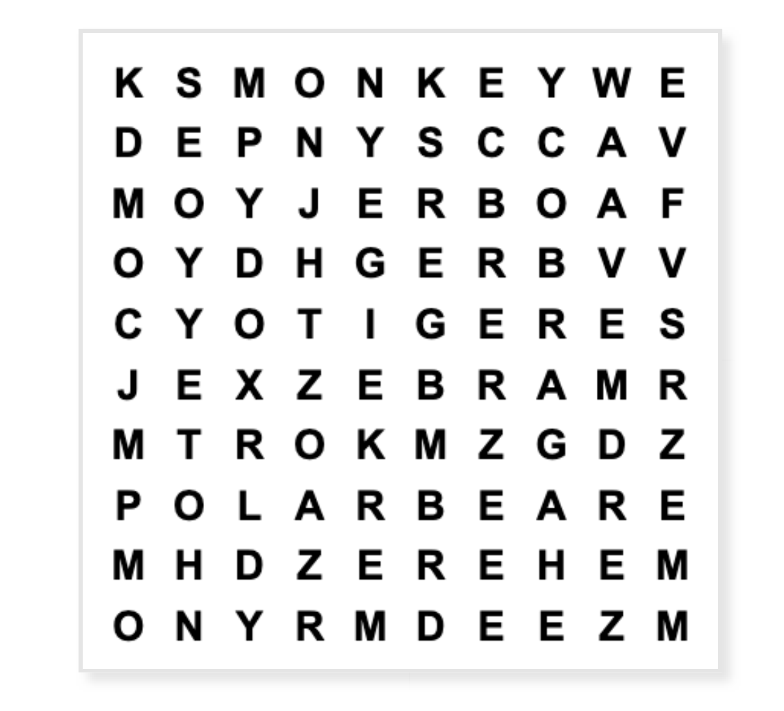 Word Search Game - Find the names of the Endangered Animals