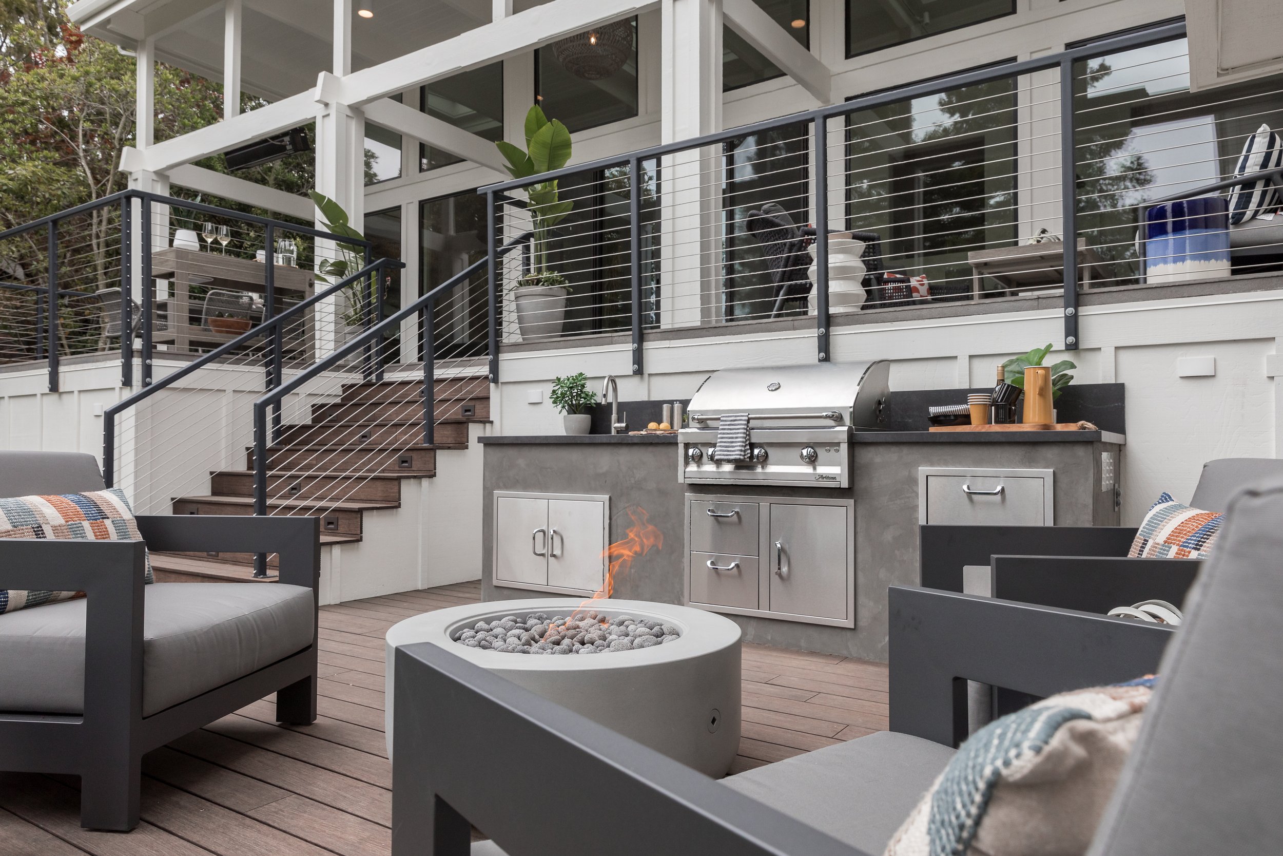 Studio SQUIRE | Interior Design | Marin and SF Bay Area | Mill Valley, CA | Modern Outdoor Kitchen with Firepit