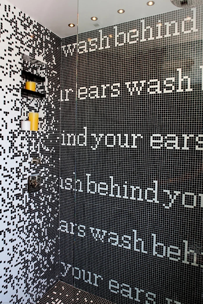 Studio SQUIRE | Marin County and SF Bay Area Interior Design Firm | De Meza Architecture and Interiors | San Francisco | 2010 Decorators Showcase | Bathroom Shower Design | Black and White Tile