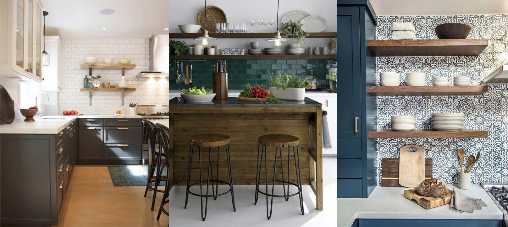 Kitchen Inspiration Board in Mill Valley designed by Marin interior designer Studio SQUIRE featuring Subway Tile, Patterned Tile, Pedant Lighting, and Wood Shelves