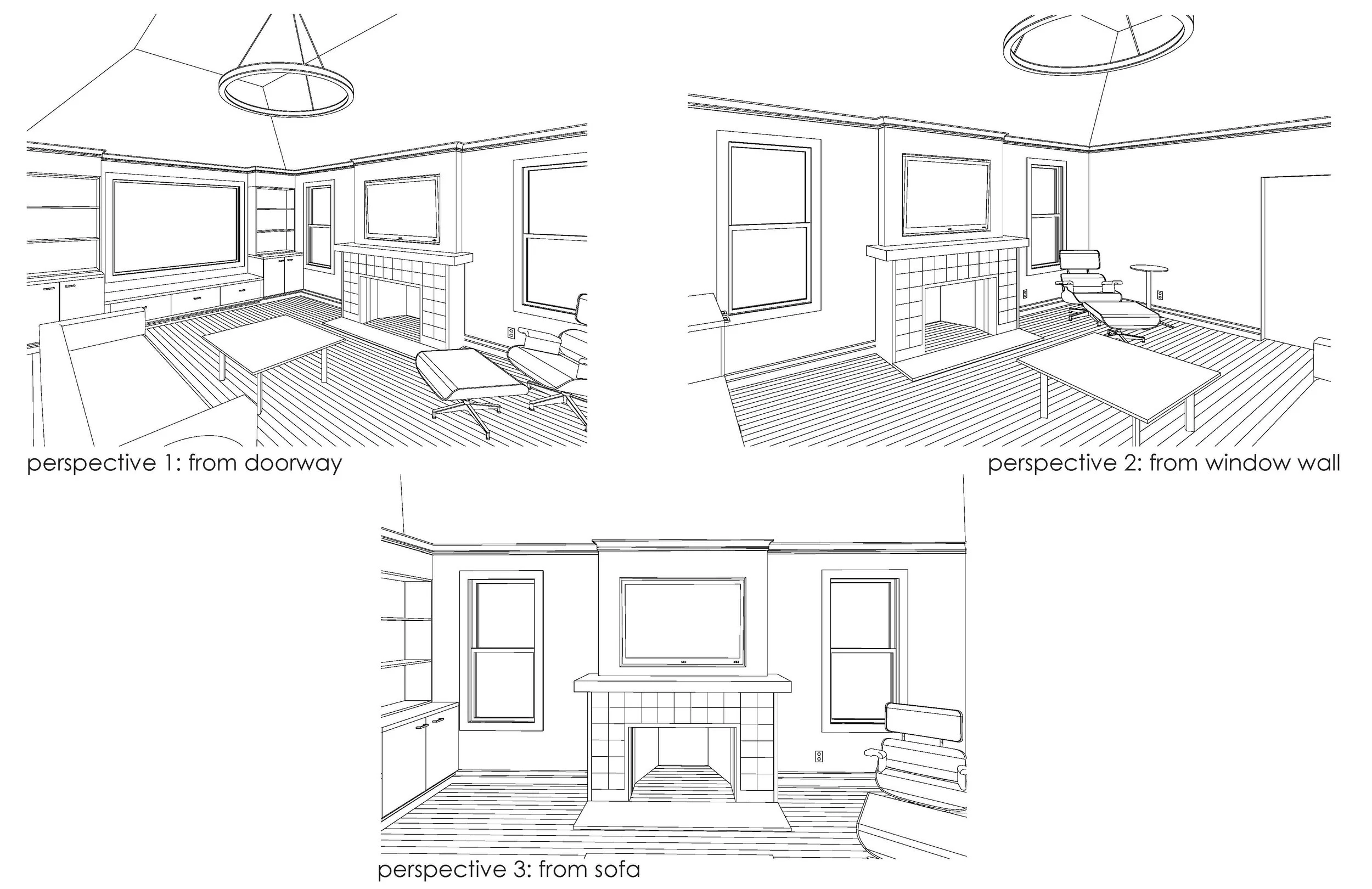 Studio SQUIRE | Marin County and SF Bay Area Interior Design Firm | Marin Project | Modern Living Room Design | Architectural Drawings | Perspective Views