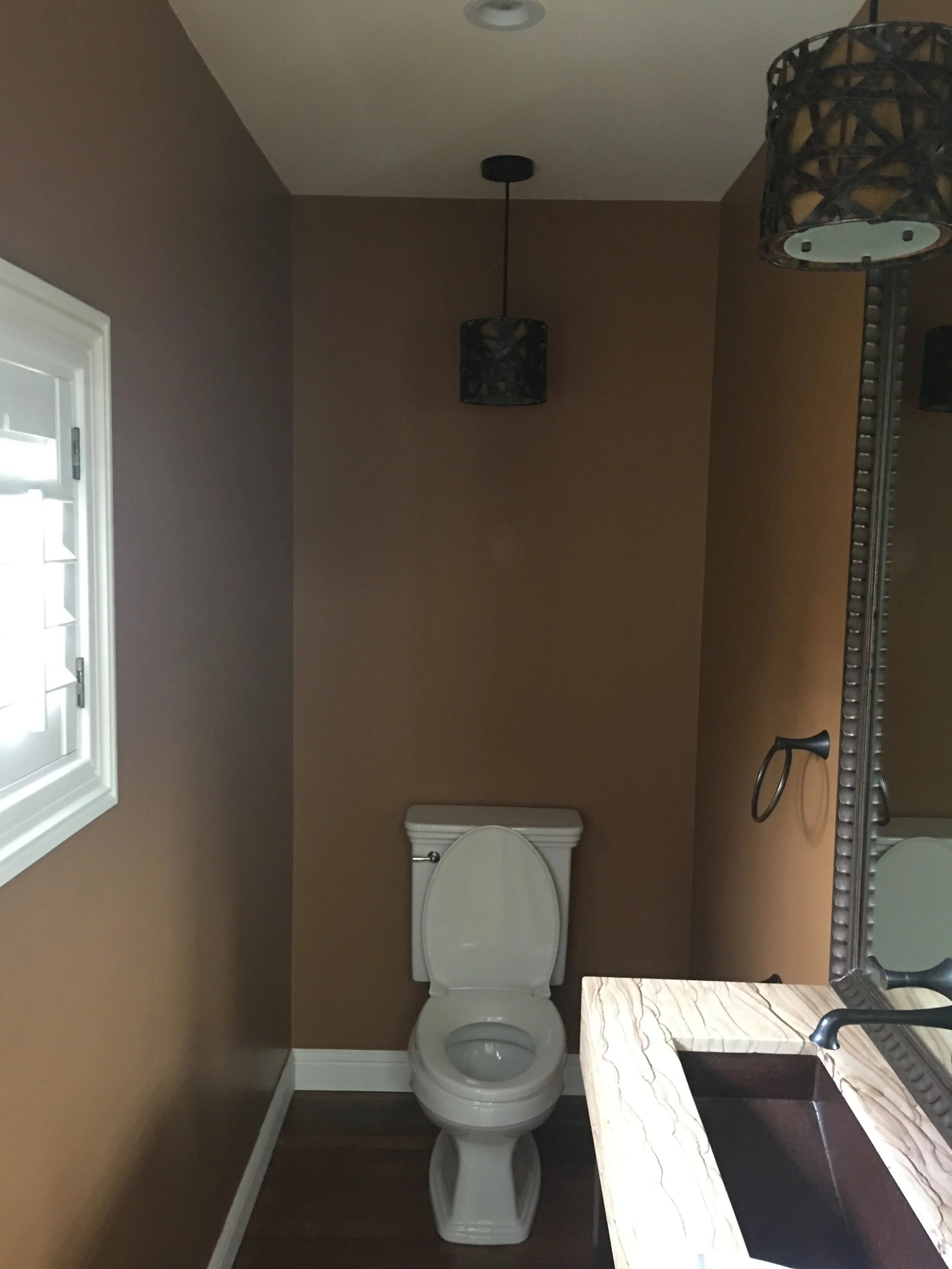 Powder Room Renovation Before Photo in Mill Valley designed by Marin interior designer Studio SQUIRE featuring Existing Finishes and Outdated Materials