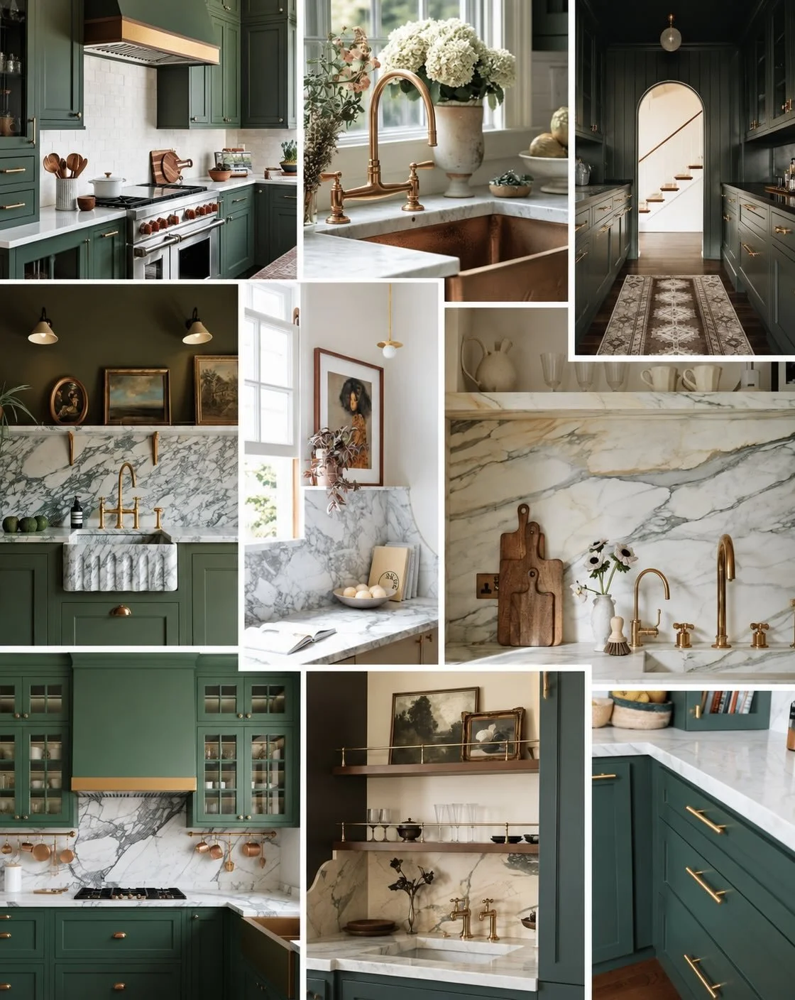 A glimpse into the direction we&rsquo;re exploring for an upcoming kitchen project.

We&rsquo;re building the palette around a rich, grounded green, using it as a foundation for warm brass finishes, beautifully veined natural stone and layers of wood
