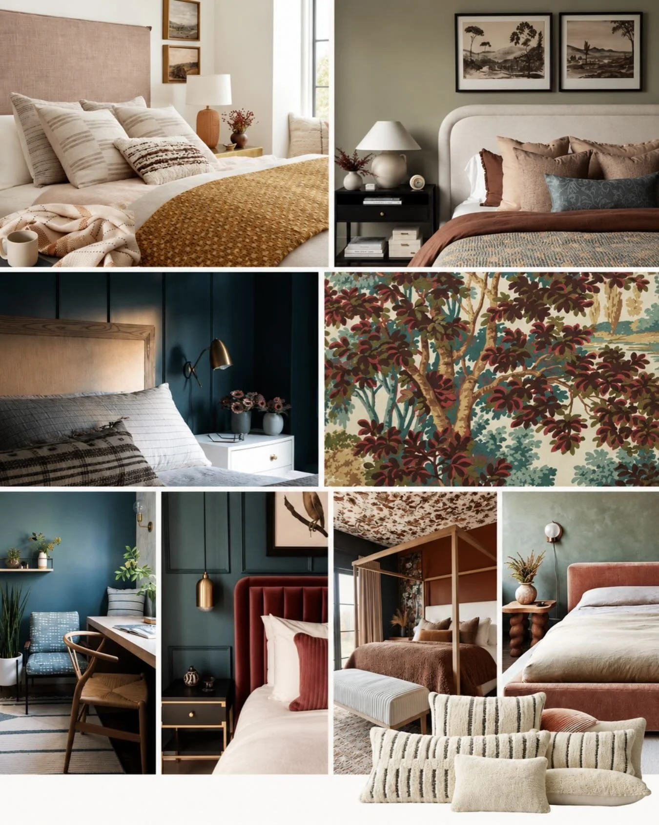 A primary bedroom should feel like a retreat, but that doesn&rsquo;t mean it has to play it safe.

For this space, the inspiration begins with a richer, moodier palette of deep teal, earthy rust and warm burgundy, softened with creamy neutrals and na