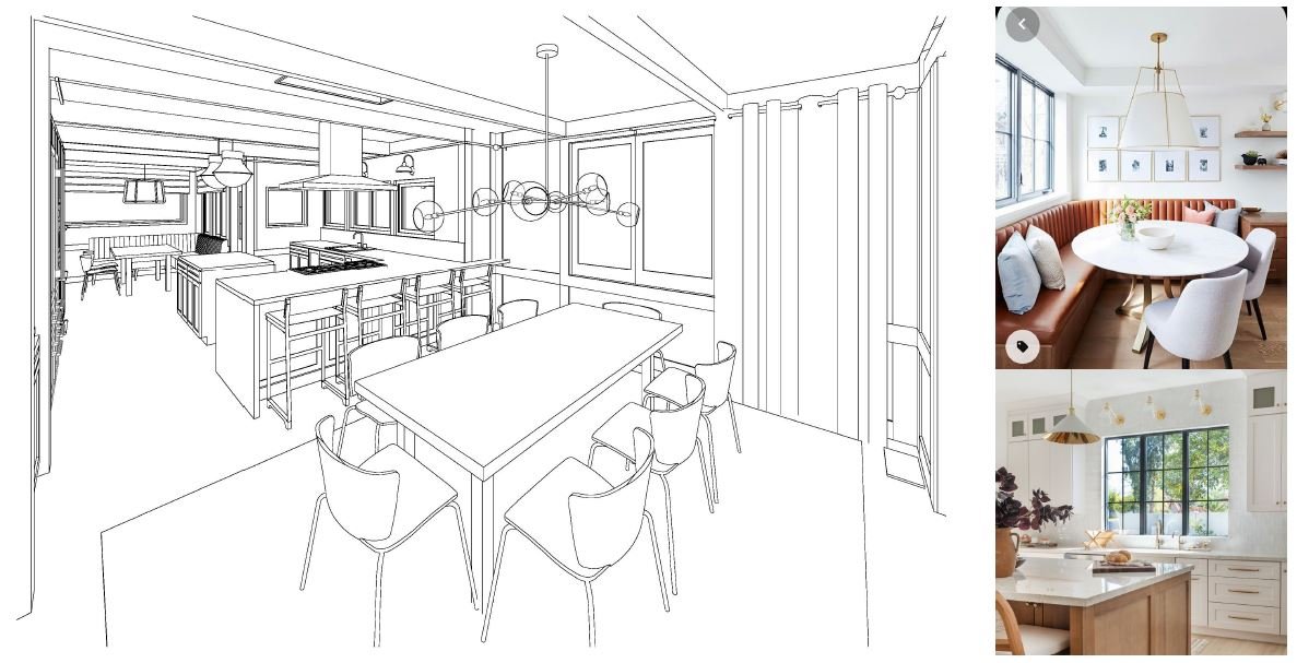 Studio SQUIRE | Marin and SF Bay Area Interior Design Firm | Kentfield Kitchen Design | Transitional kitchen with white cabinets brass hardware white oak and botanical wallpaper