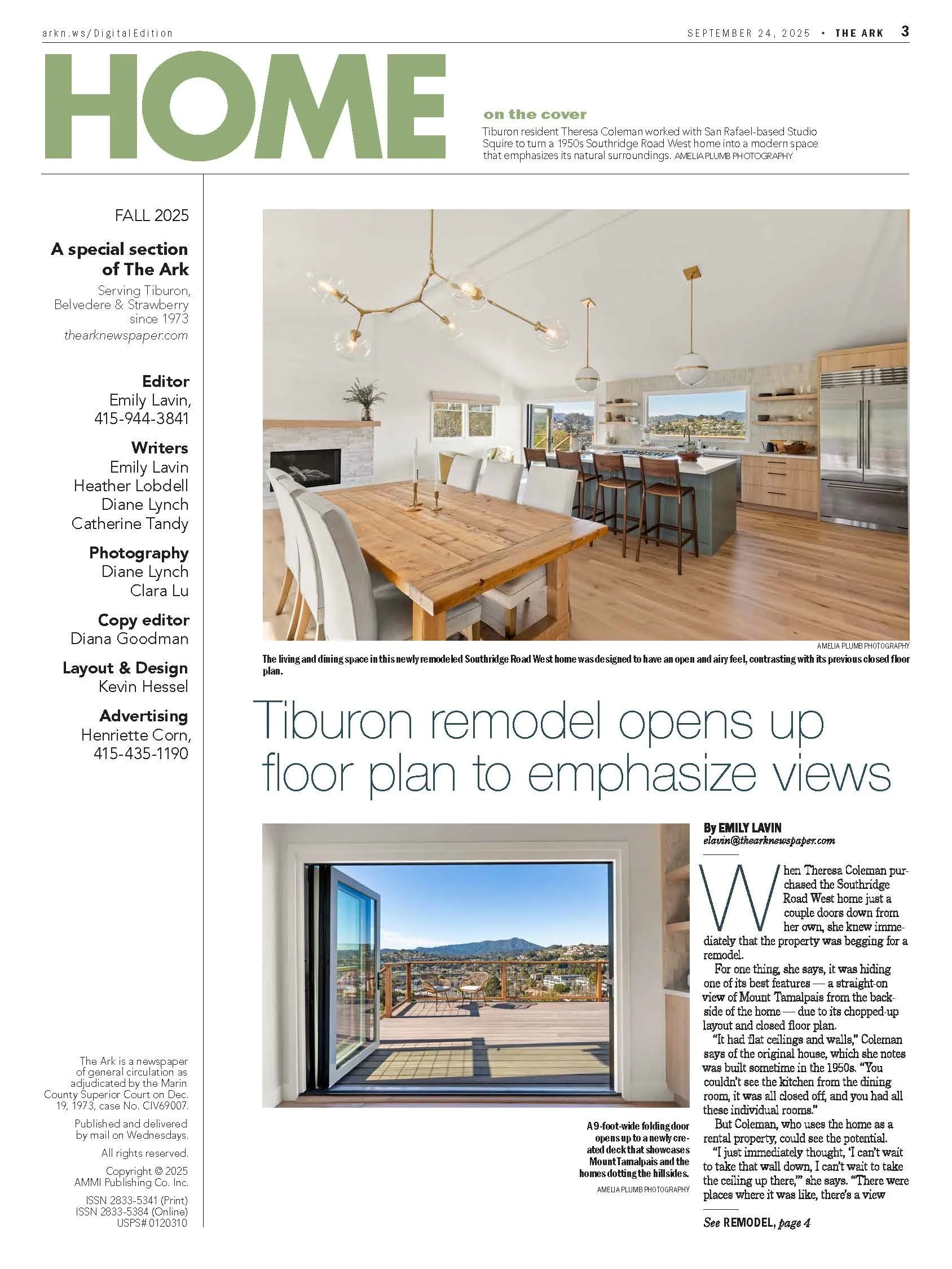 Whole home renovation in Tiburon designed by Marin interior designer Studio SQUIRE featuring Brass Fixtures, Wood Cabinets, and Kitchen Island