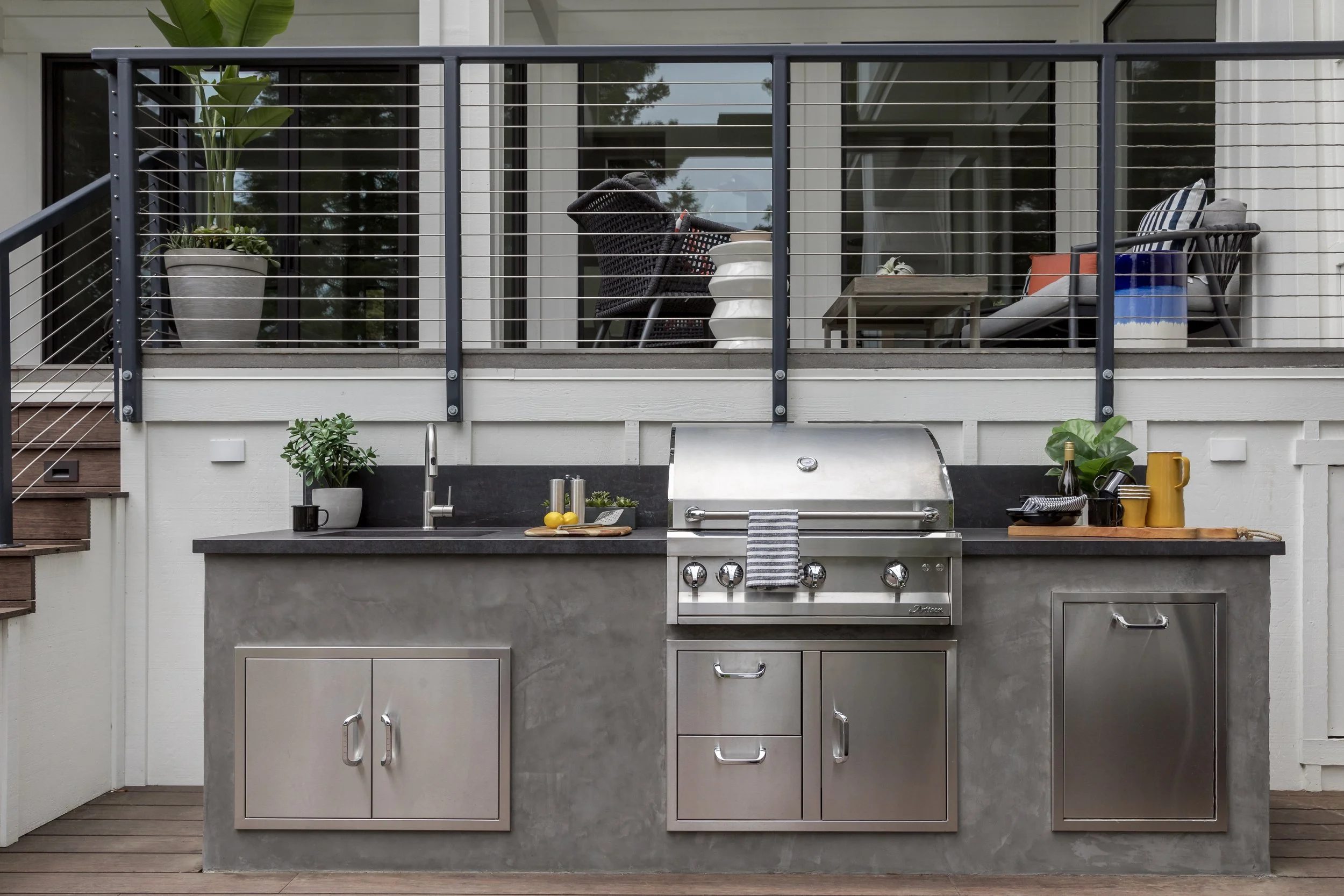Studio SQUIRE | Marin County and SF Bay Area Interior Design Firm | Mill Valley Project | Modern Outdoor Design | Outdoor Kitchen and Barbeque | Pull-Out Trash Cabinet