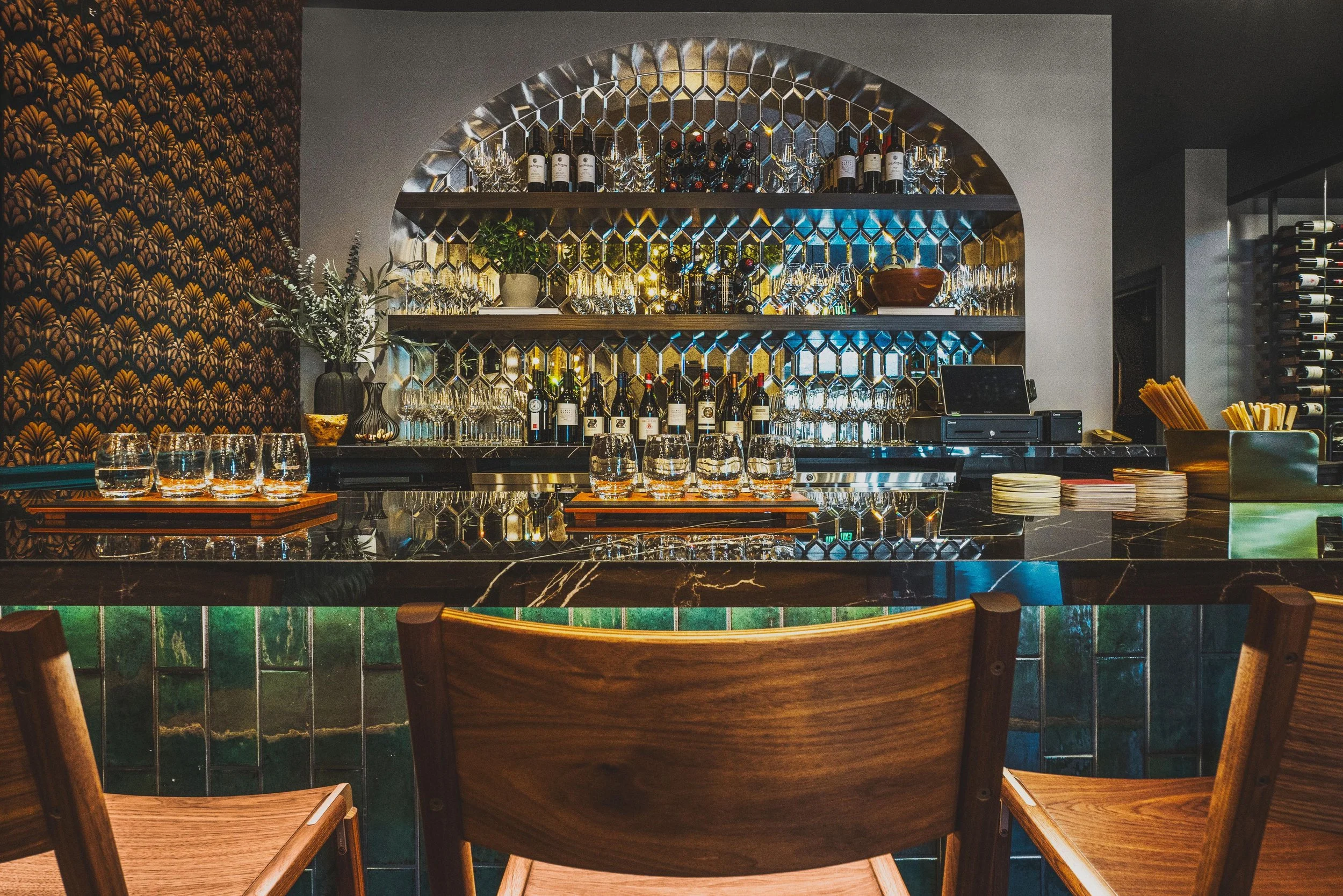 Studio Squire | SF Bay Area | Marin County | Tiburon, CA | Wine Bar | Cove Shopping Center | Bar Design | Tile and Wallpaper |  Modern Design