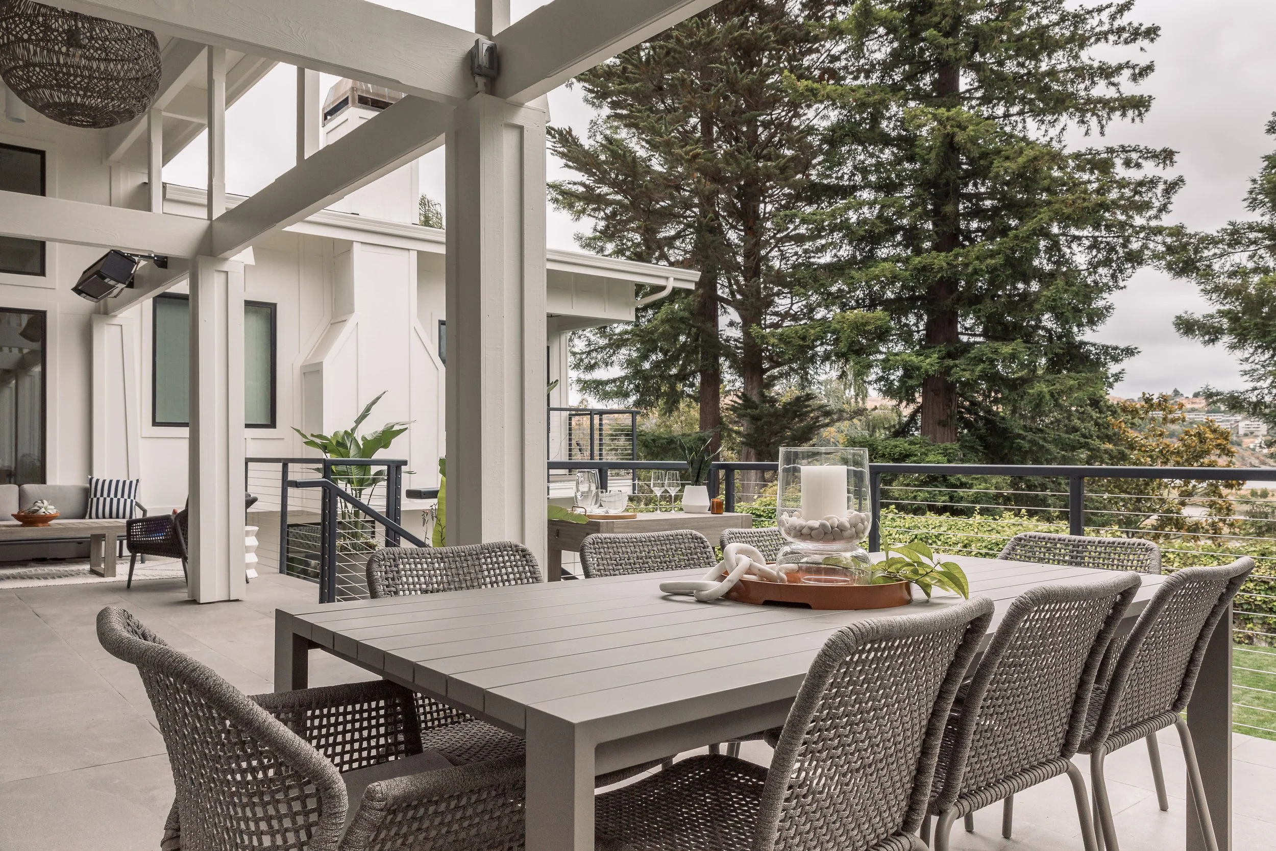 Studio SQUIRE | Marin County and SF Bay Area Interior Design Firm | Mill Valley Project | Modern Outdoor Design | Outdoor Dining Area Design | Seating for Eight People