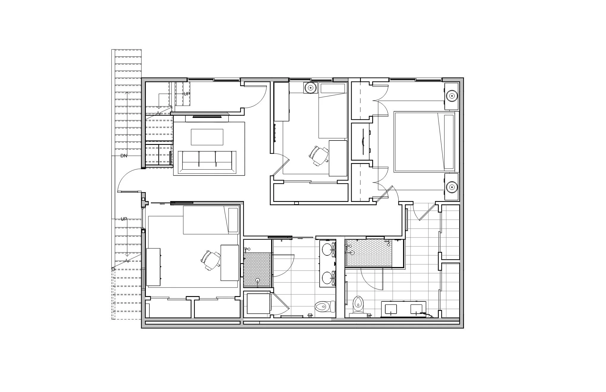 Downstairs renovation in San Anselmo designed by Marin interior designer Studio SQUIRE featuring After Floor Plan
