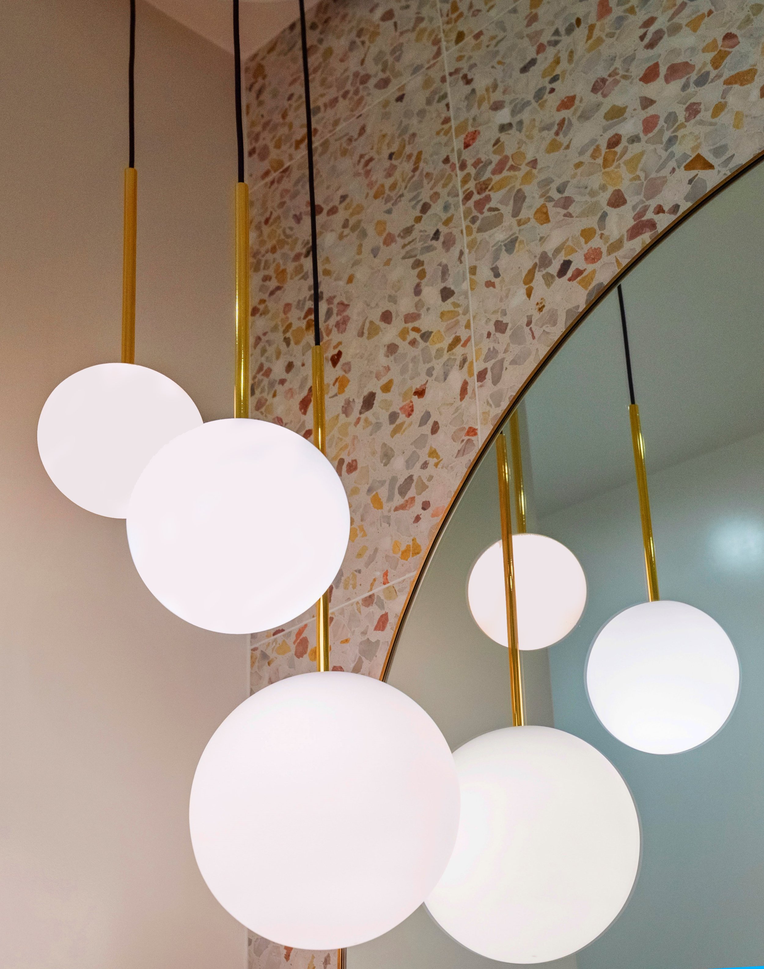 Studio SQUIRE | Marin County and SF Bay Area Interior Design Firm | Belvedere-Tiburon Project | Modern Kids' Bathroom Design | Modern Light Fixture | Blush Terrazzo