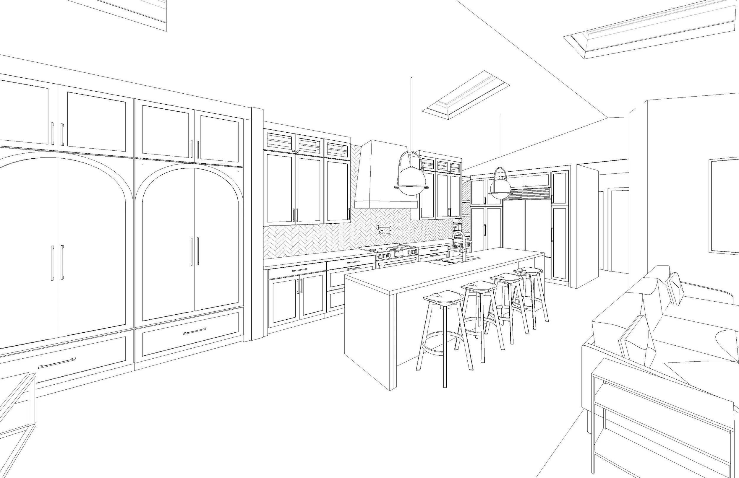 Kitchen renovation in Mill Valley designed by Marin interior designer Studio SQUIRE featuring a Perspective Drawing.
