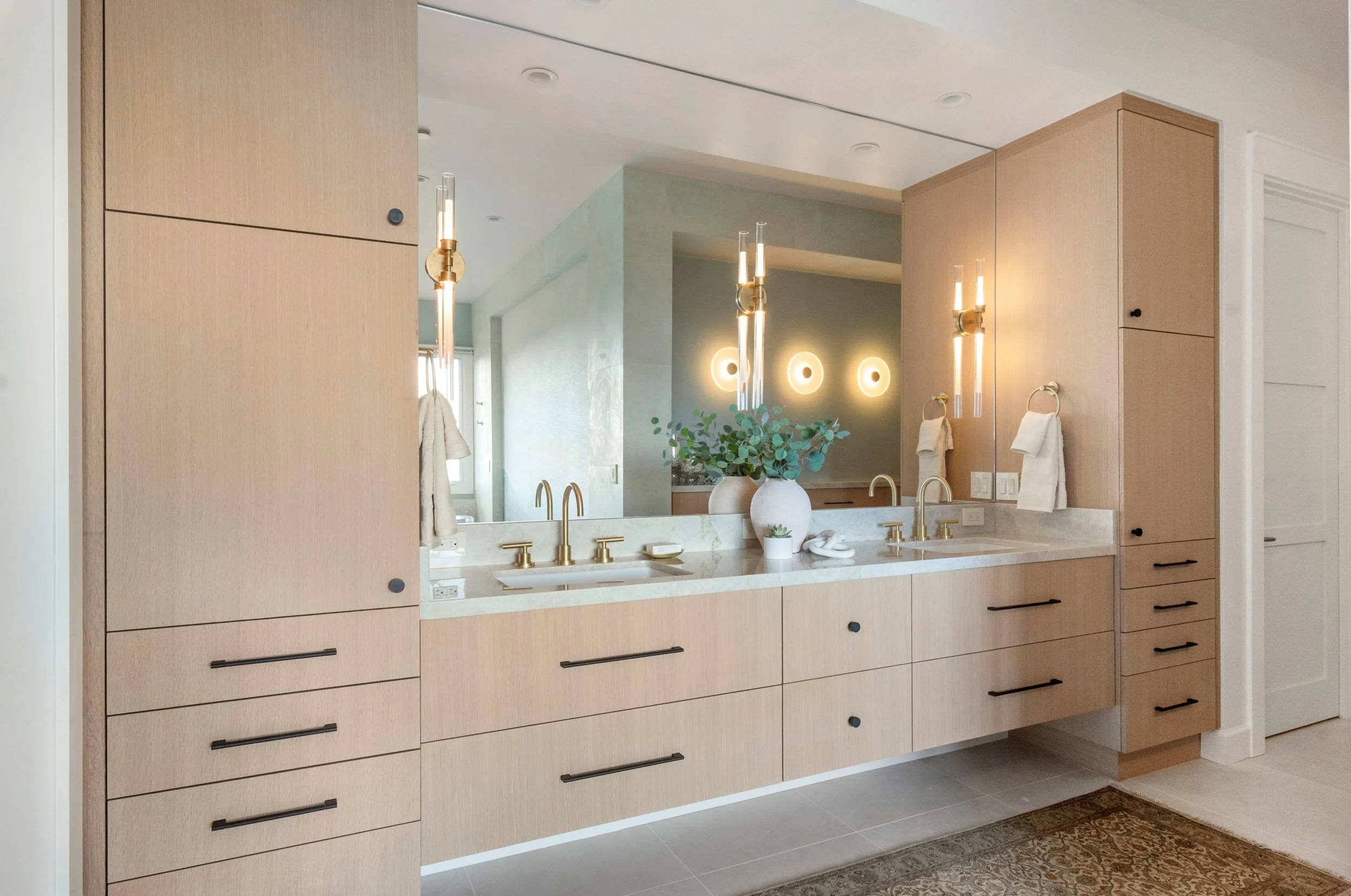 Studio SQUIRE | Interior Design | Marin and SF Bay Area | Primary Bathroom | Custom White Oak Vanity