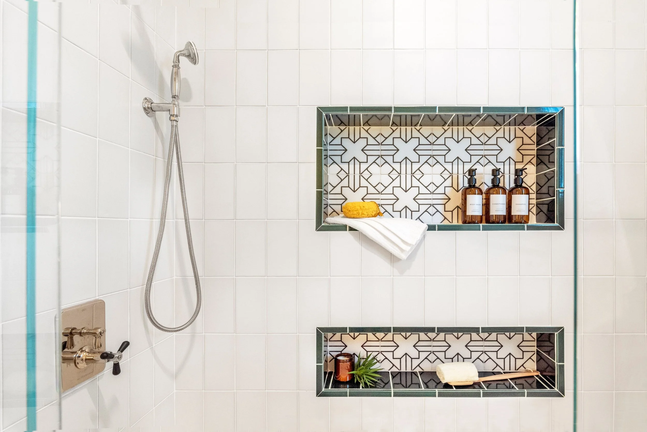 Studio SQUIRE | Marin County and SF Bay Area Interior Design Firm | Belvedere-Tiburon Project | Modern Bathroom Design | Shower Niches | Shower Tile