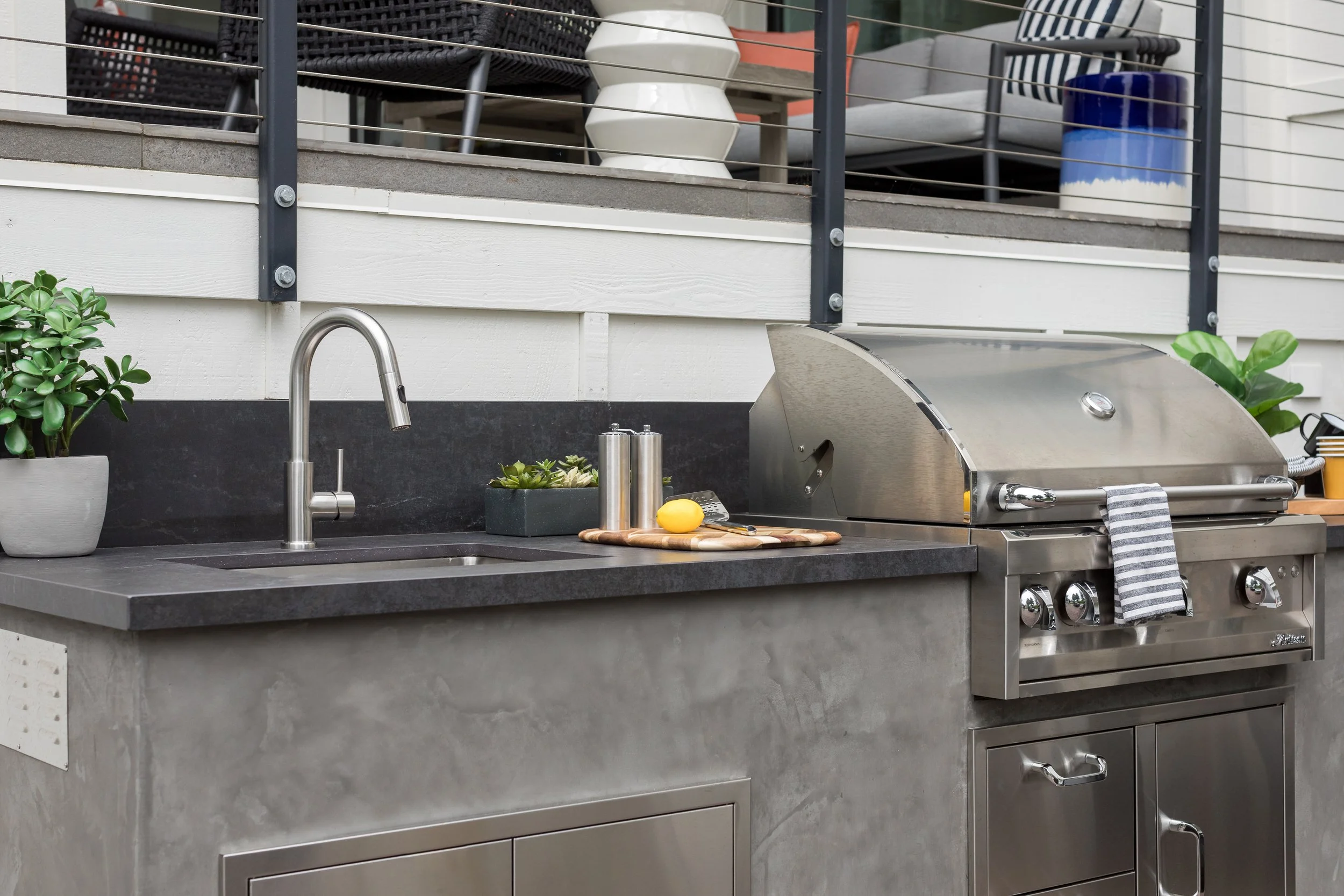 Studio SQUIRE | Interior Design | Marin and SF Bay Area | Outdoor Kitchen | Dekton Countertertops | BBQ | Sink
