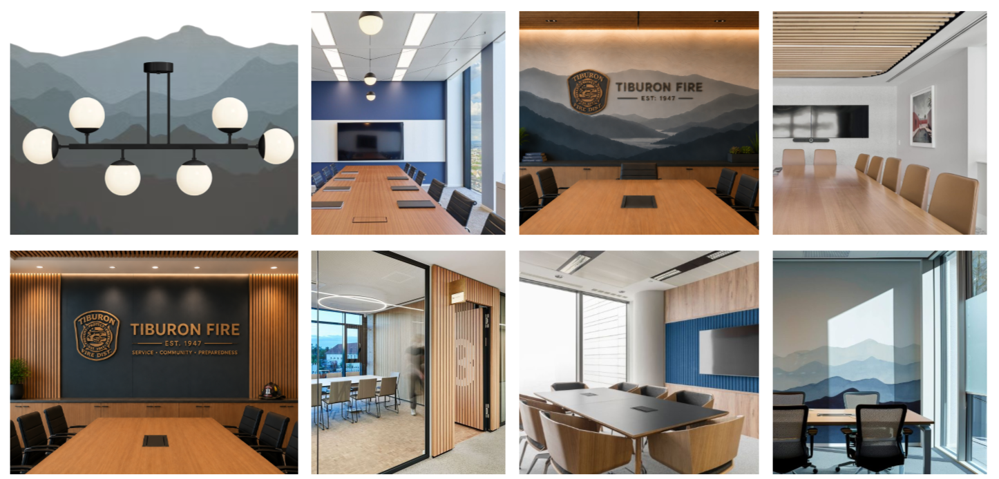 Tiburon Fire Station #11 renovation in Tiburon conference room inspiration board by Studio SQUIRE