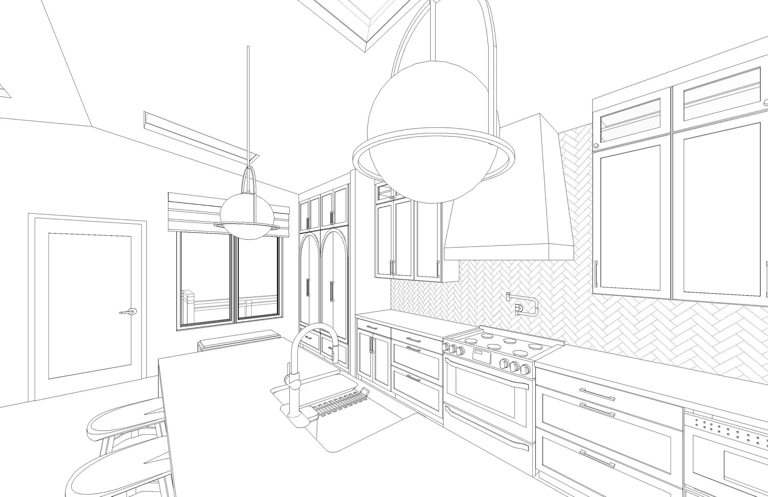 Kitchen renovation in Mill Valley designed by Marin interior designer Studio SQUIRE featuring a Perspective Drawing.