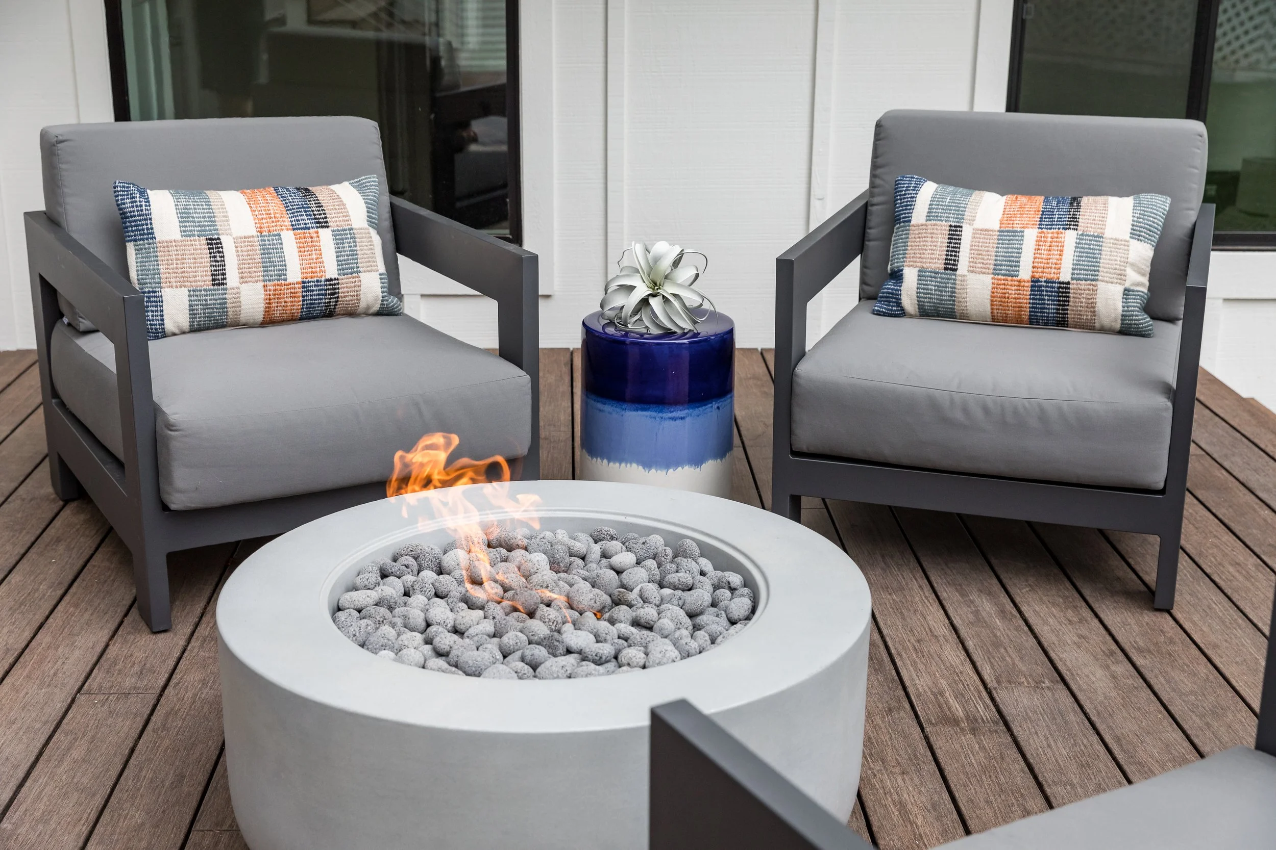 Studio SQUIRE | Interior Design | Marin and SF Bay Area | Mill Valley, CA |  Outdoor Design with Lounge Chairs Around Firepit