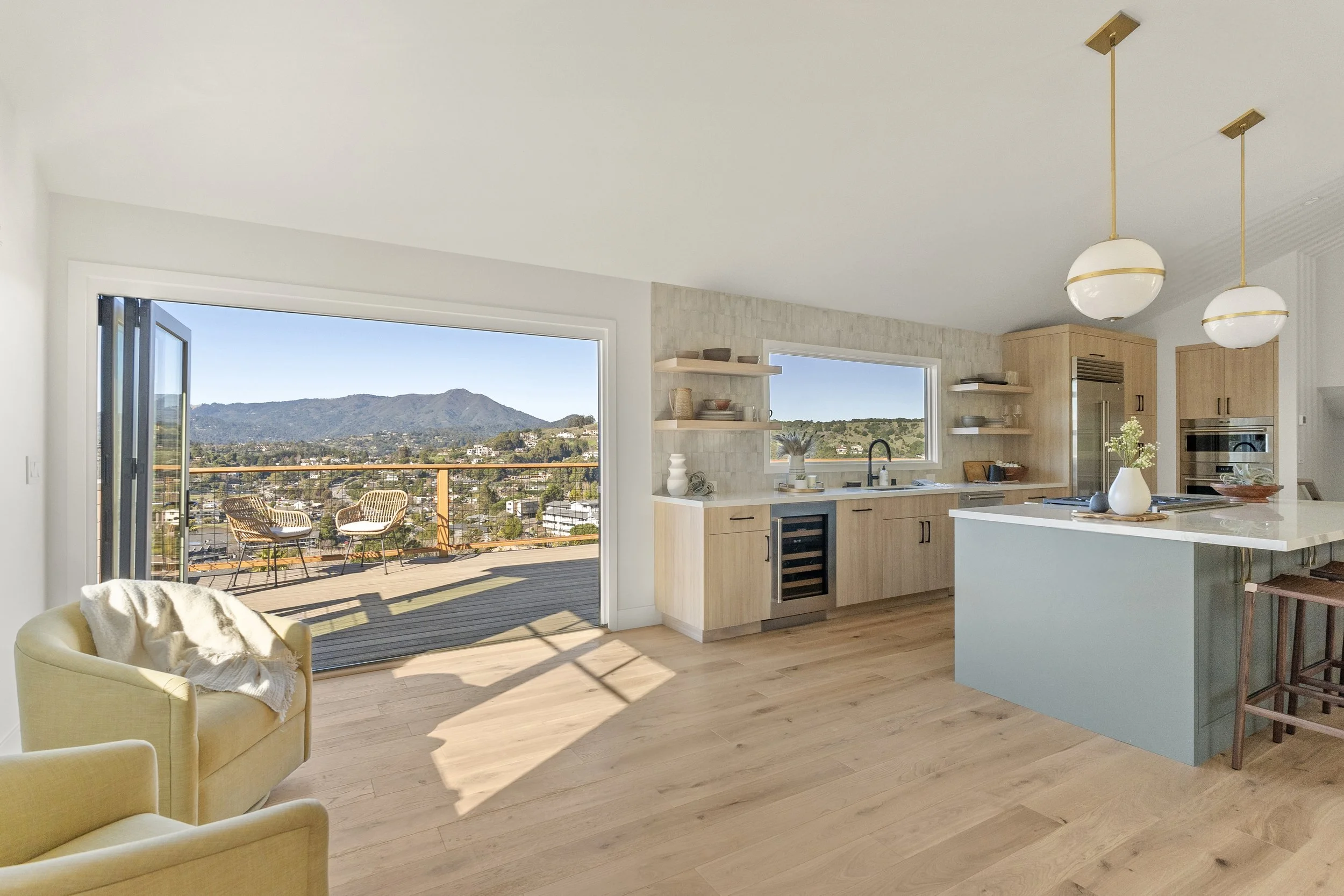 Studio SQUIRE | Interior Design | Marin and SF Bay Area | Belvedere-Tiburon | Open Plan Kitchen Design with Large Folding Door