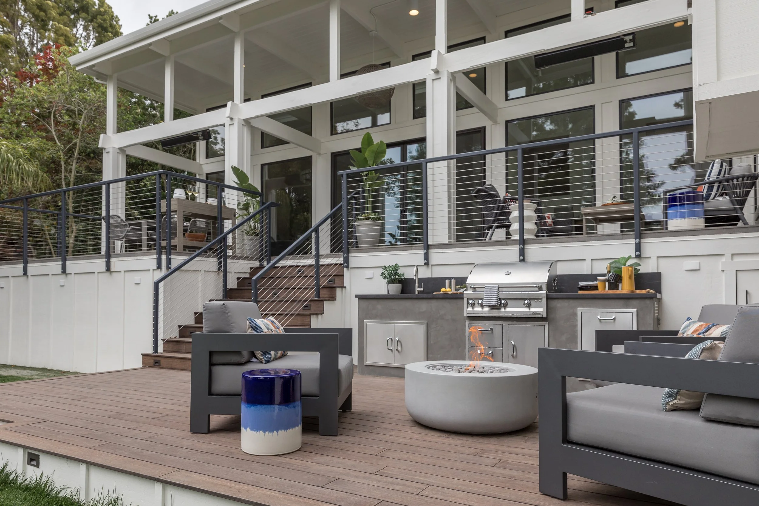 Studio SQUIRE | Interior Design | Marin and SF Bay Area | Mill Valley, CA | Modern Outdoor Kitchen with Firepit