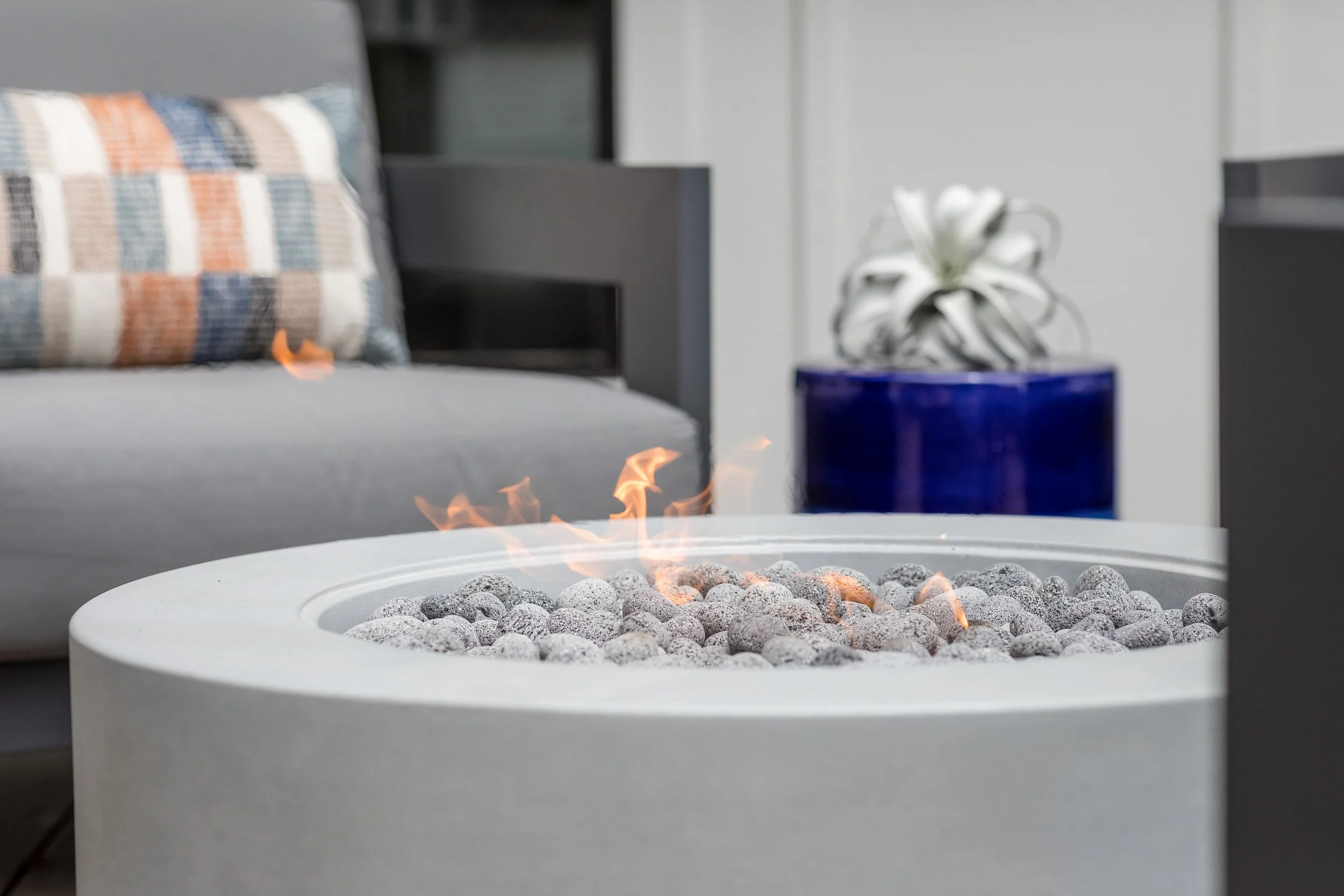 Studio SQUIRE | Marin County and SF Bay Area Interior Design Firm | Mill Valley Project | Modern Outdoor Design | Lounge Area | Firepit Detail