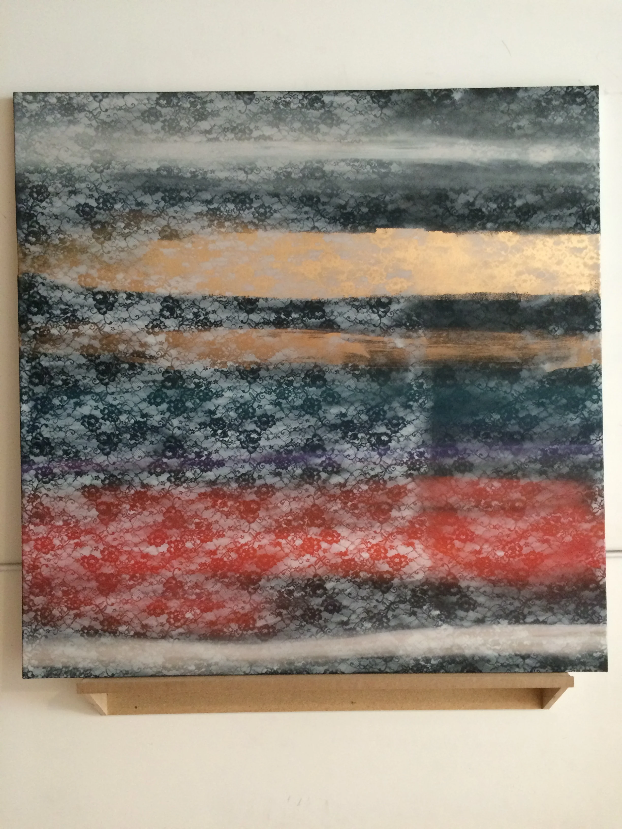 New York Nights, 2015, acrylic, enamel and platinum leaf on canvas 60 x 60 inches (152.4 x 152.4 cm)