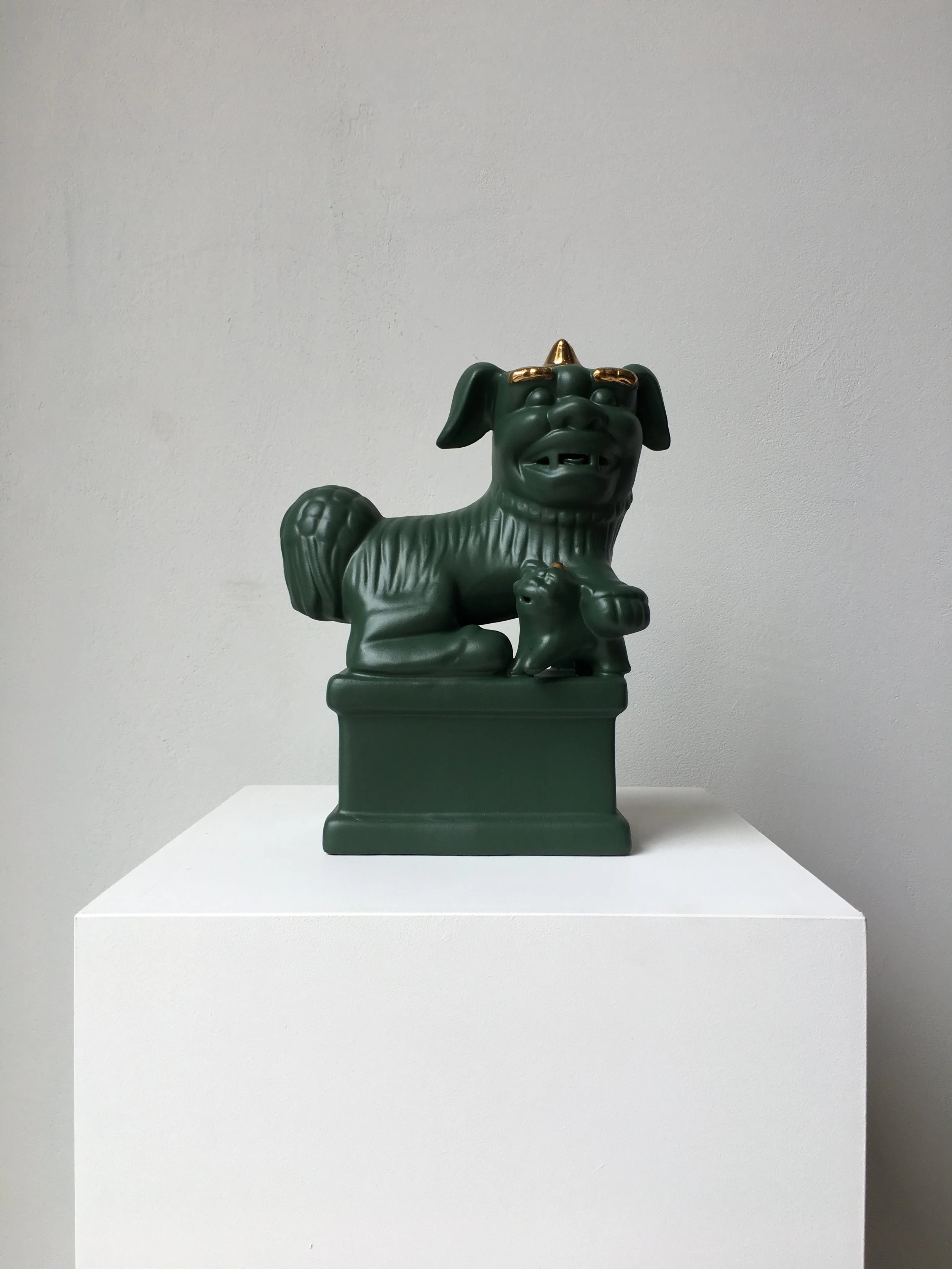 Prosperity 1, 2016, acrylic and enamel and gold leaf on plaster, 11 x 7 x 6 inches (27.94 x 17.78 x 15.24 cm)