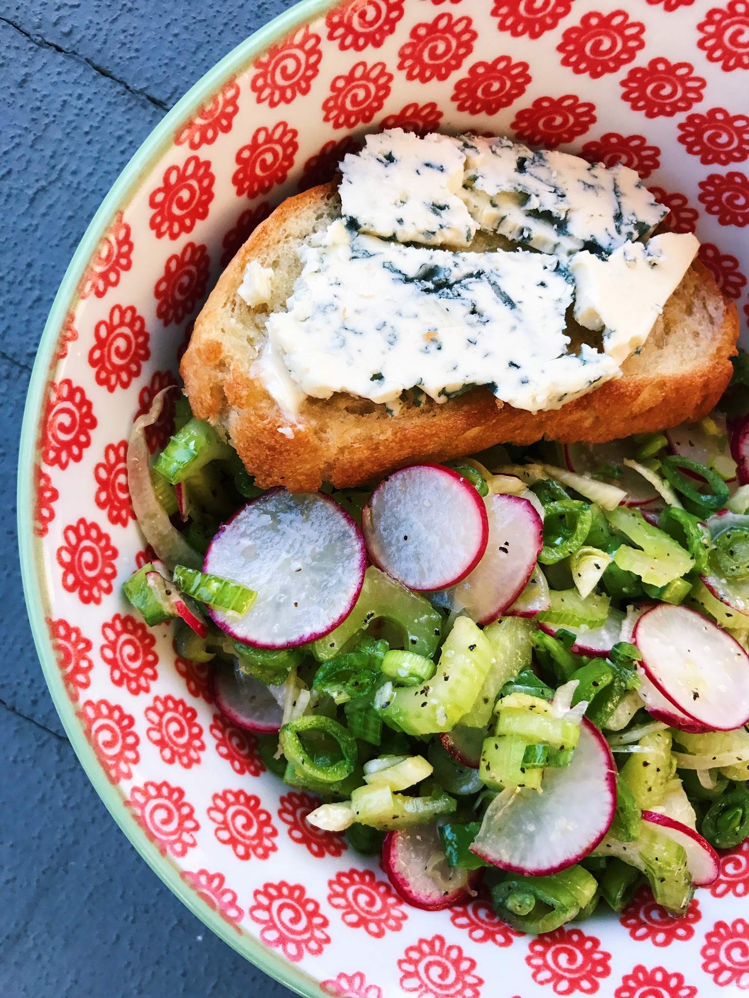 Shaved Celery, Fennel, & Radish Salad with Buttered Cambozola Toast