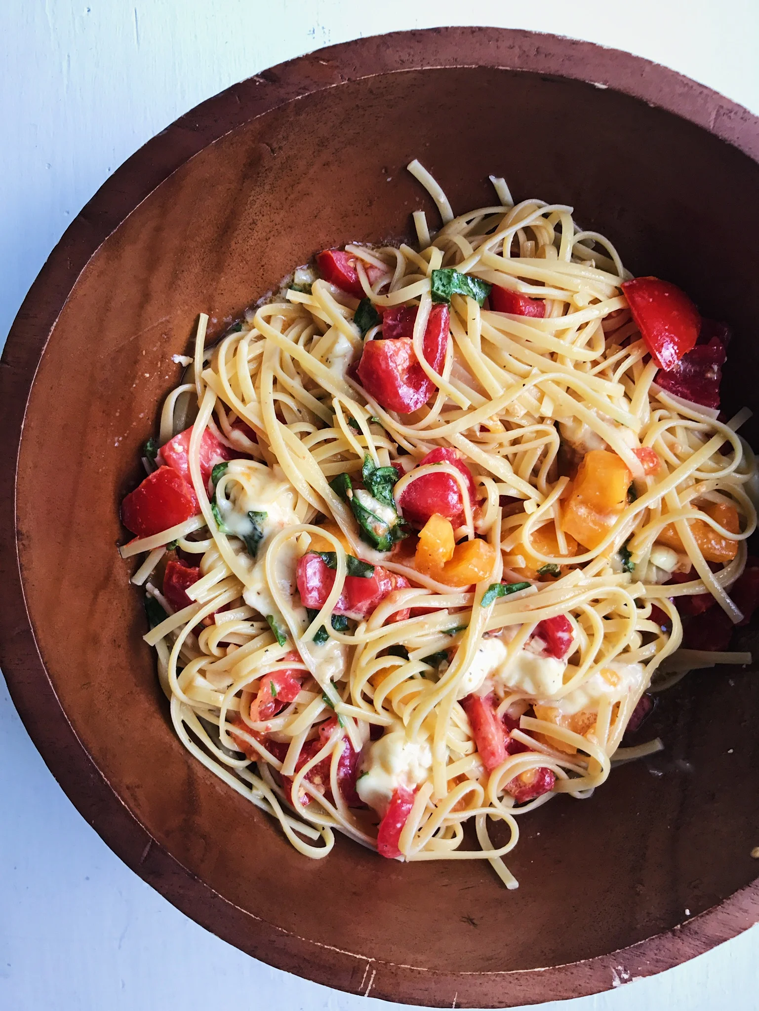 Pasta with Tomatoes, Brie & Basil