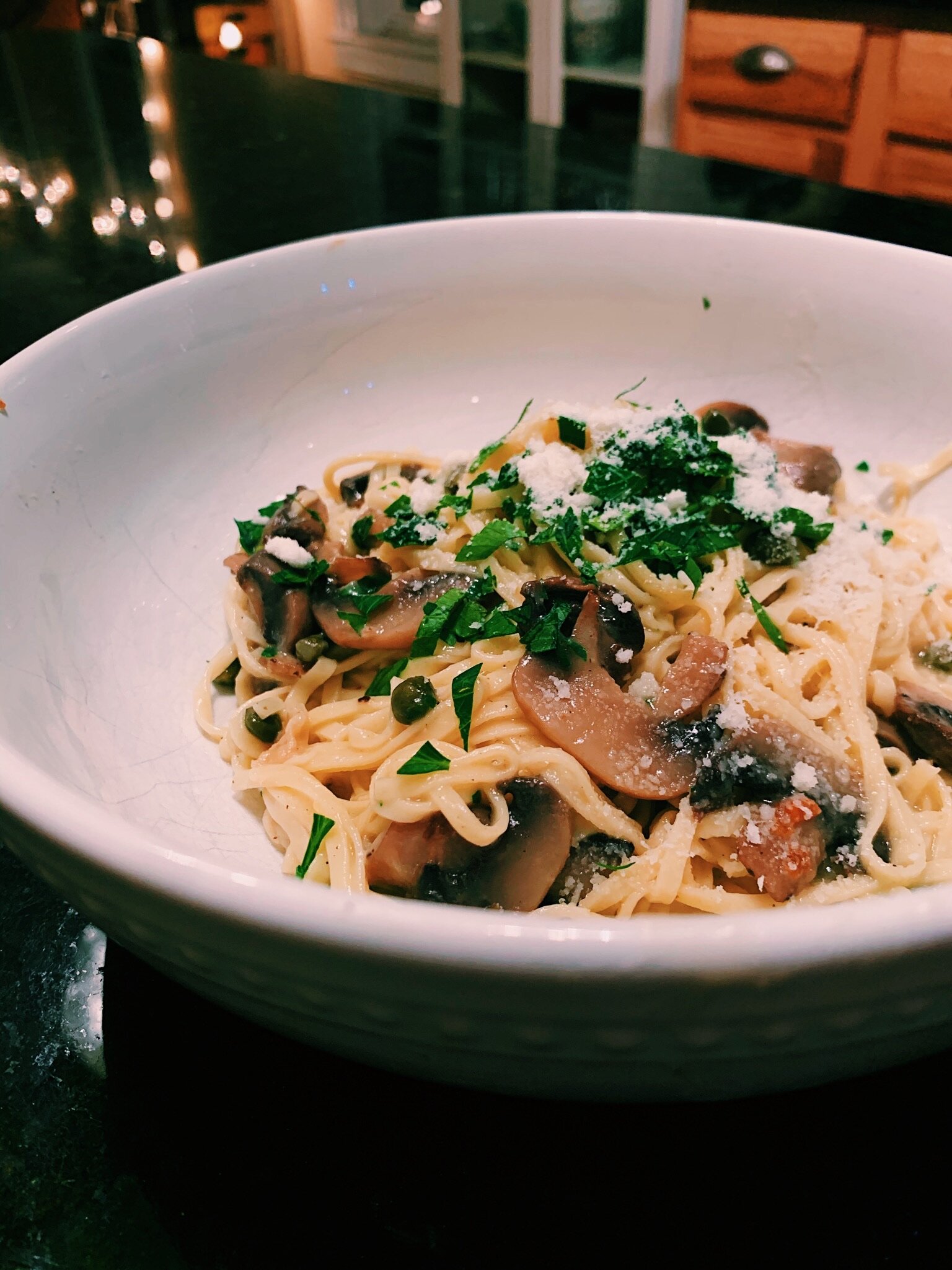 Homemade Pasta &amp; White Wine Mushroom Caper Sauce