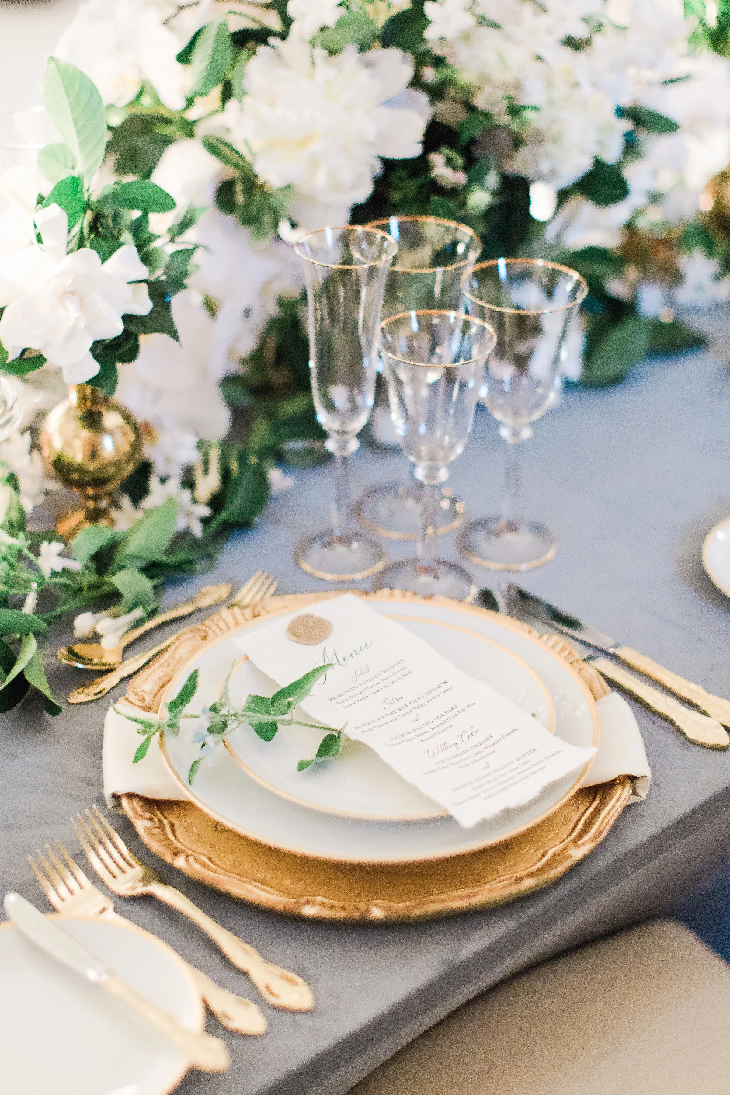 Table setting and gold flatware