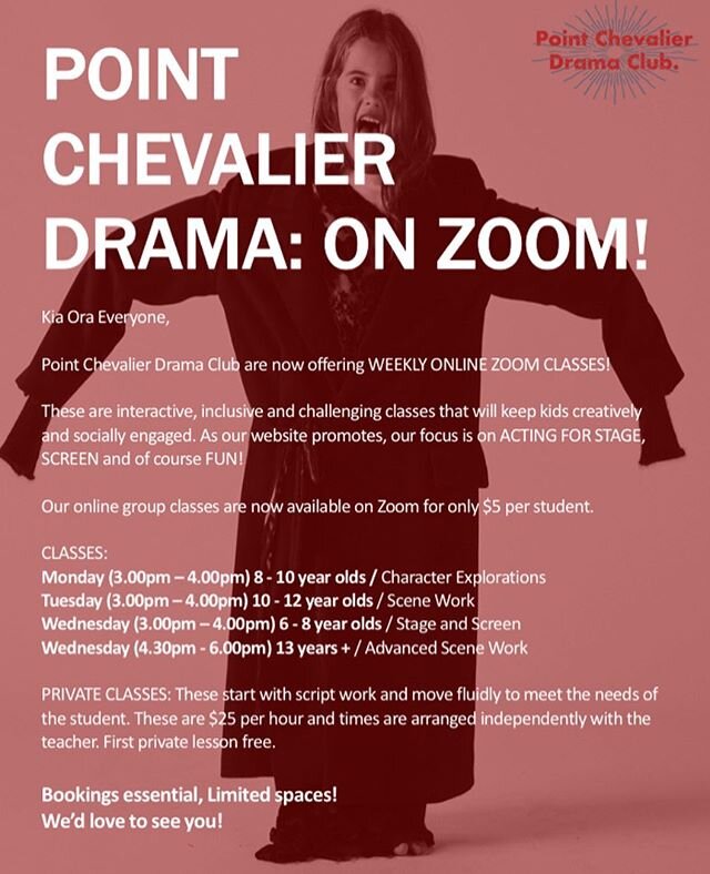 Contact us to secure your spot!ptchevdrama@gmail.com 
0223640850

#wegotthisnz #creativekids #homeschoolingmadefun #onlinedrama