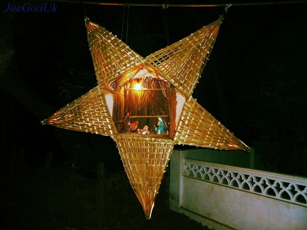 A Goan Christmas Star. It is a Goan tradition to hang paper stars outside homes. These can be quite elaborate works of art and lend an ethereal luminosity to the village night sky at Christmastime. Photo courtesy JoaGoaUK.
