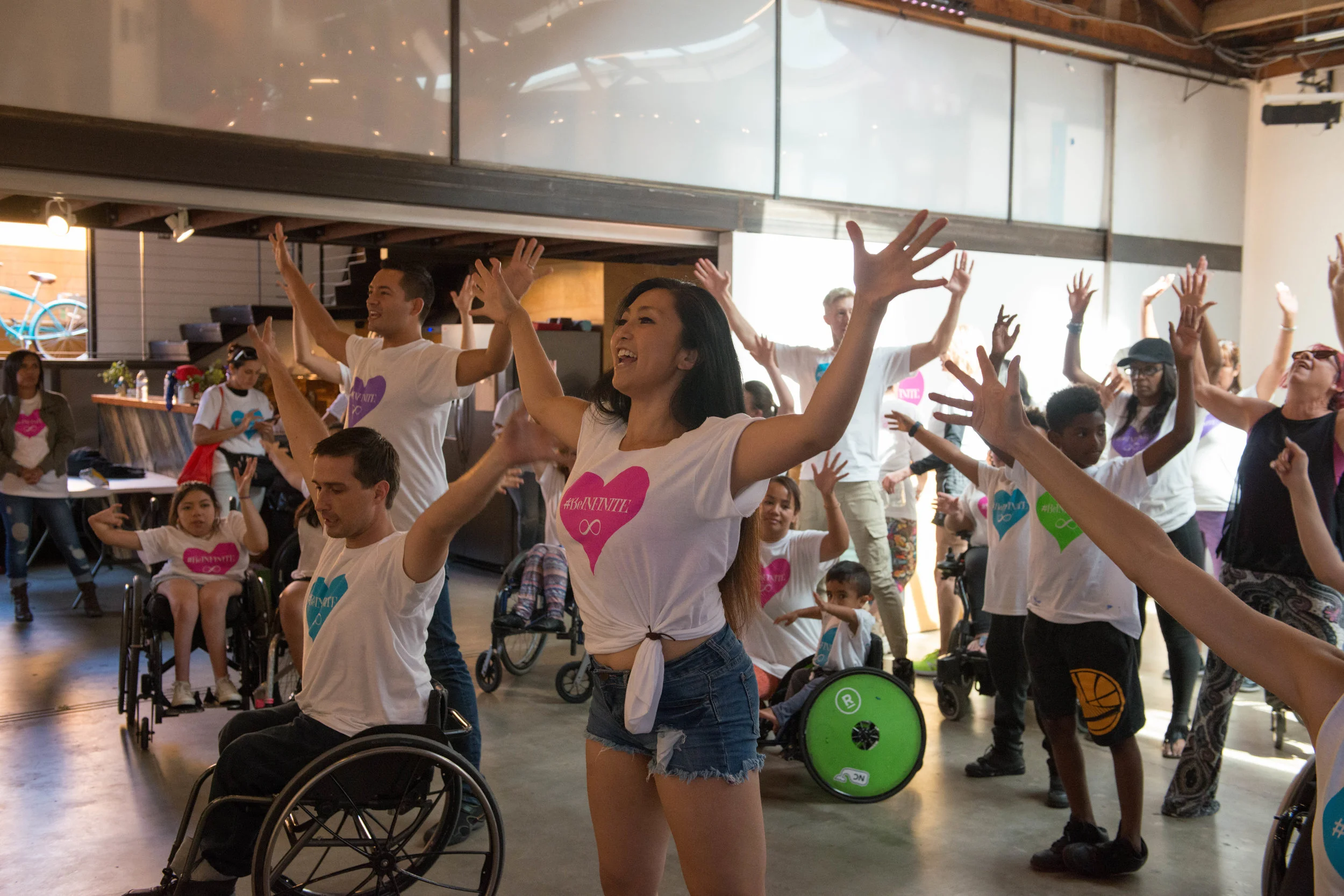 Marisa leading an inclusive all abilities flashmob rehearsal for Infinite Flow
