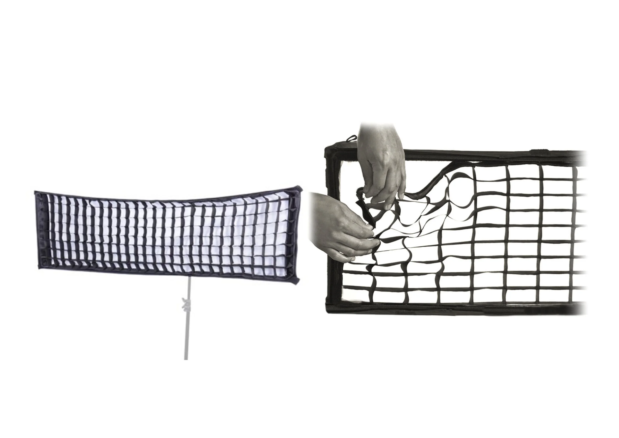 Dit was de opstelling van de bandfoto: overdwarsboven de camera plaatste ik een striplicht. Door de breedte van dit striplicht te gebruiken kreeg ik alle 9 personen redelijk evenredig verlicht. Het grid zorgde ervoor dat het licht werd gebundeld zodat de voorgrond niet te licht werd.