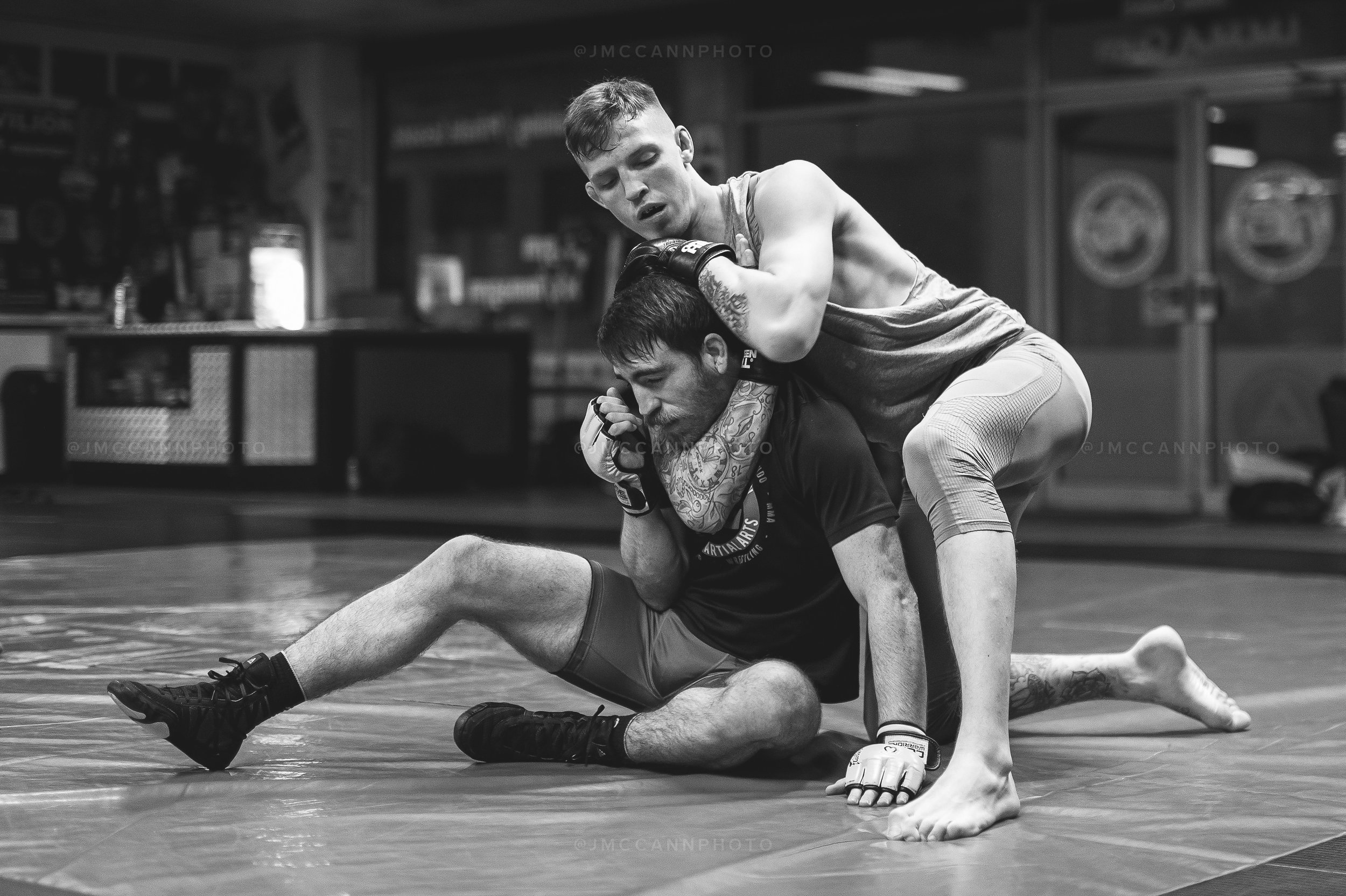 Rhys and teammate Gavin Kelly during grappling practice at Next Generation IMMA in Ballymena.